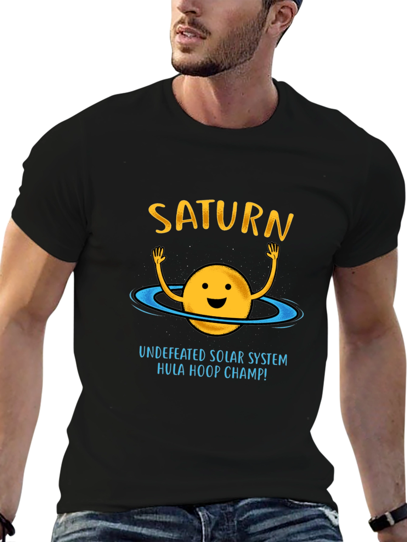 Black Saturn Hula Hoop Champ Graphic Tee view 6