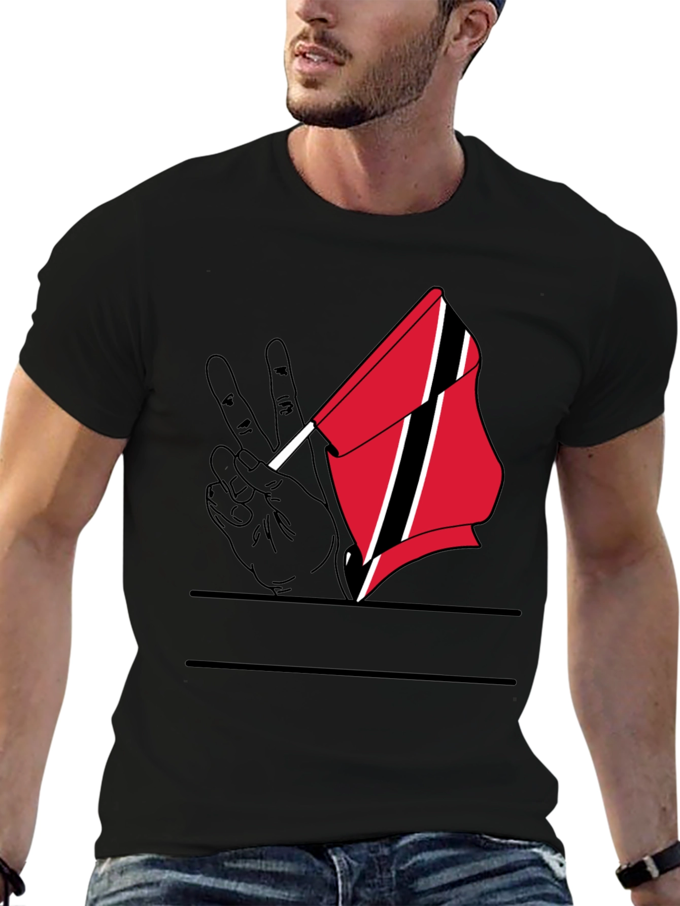 Black Trinidad and Tobago Peace Flag T-Shirt view 6