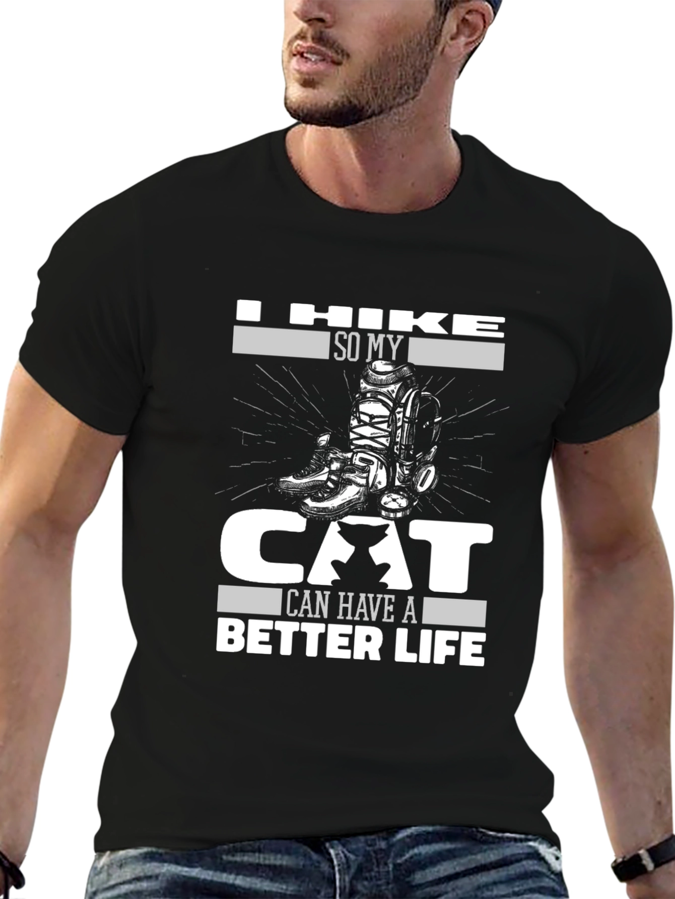 Black I Hike So My Cat Can Have a Better Life T-Shirt view 6