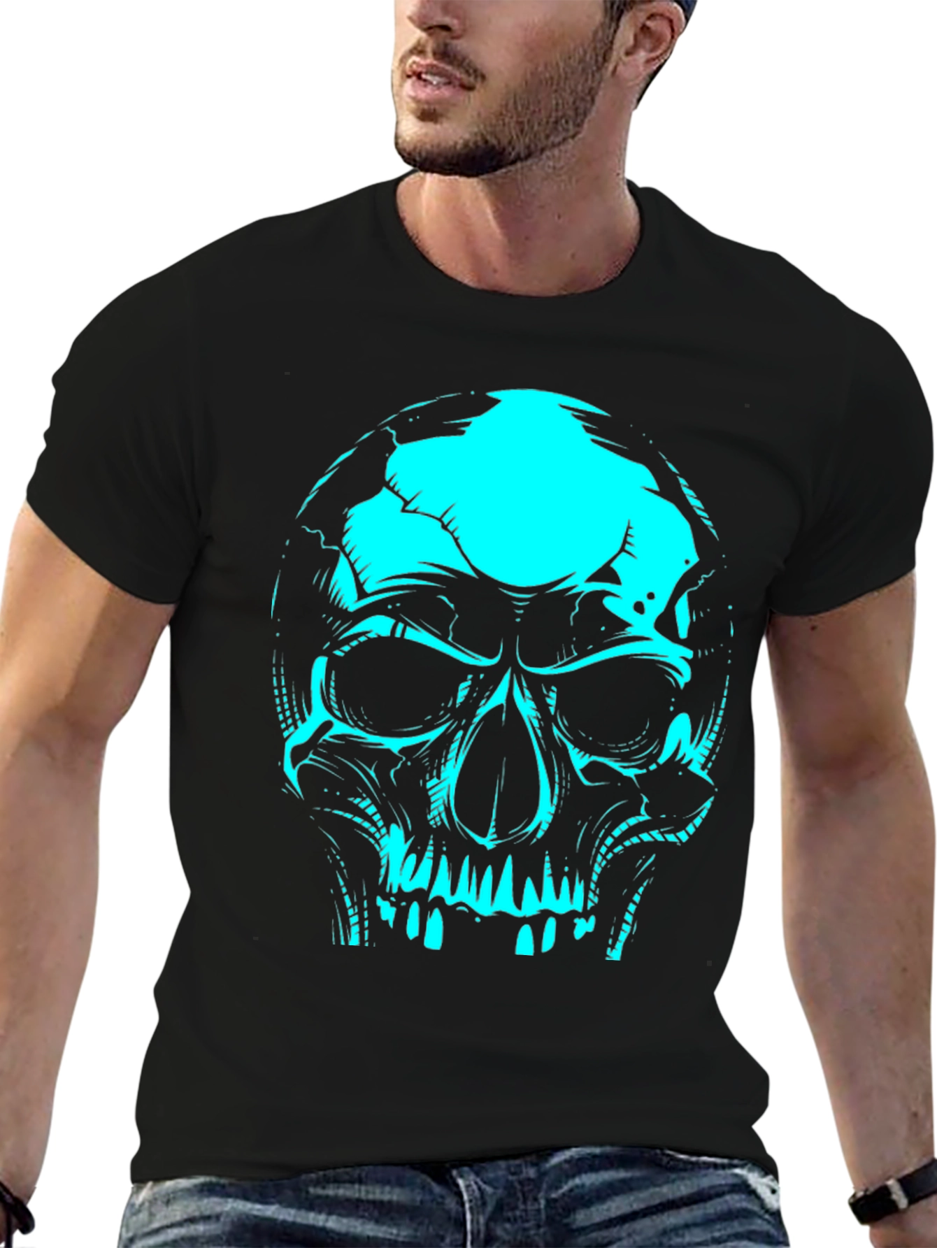 Black Skull Graphic Tee - Black Cotton T-Shirt view 6