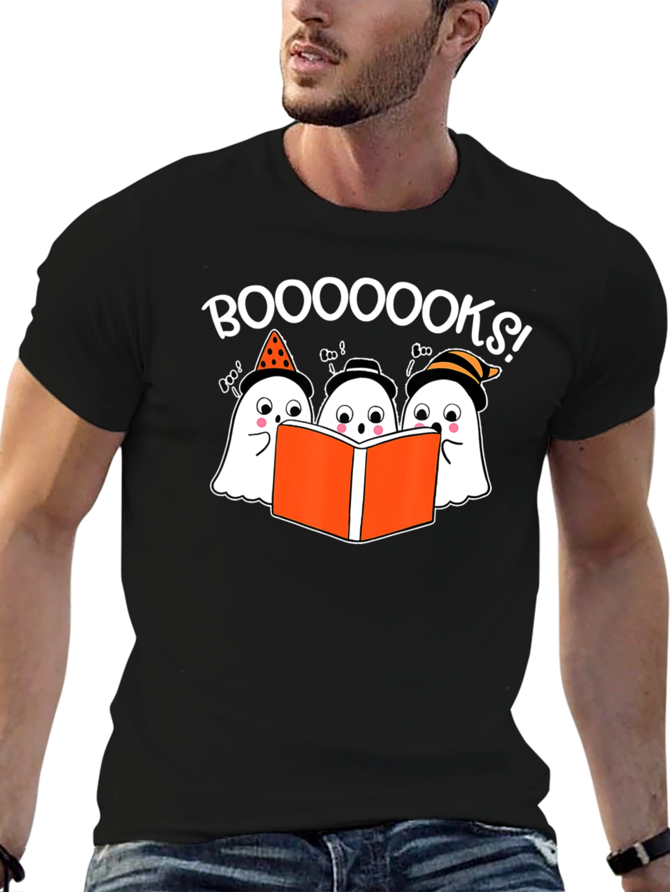 Black Boo-ooks! Halloween Ghost Reader T-Shirt view 6