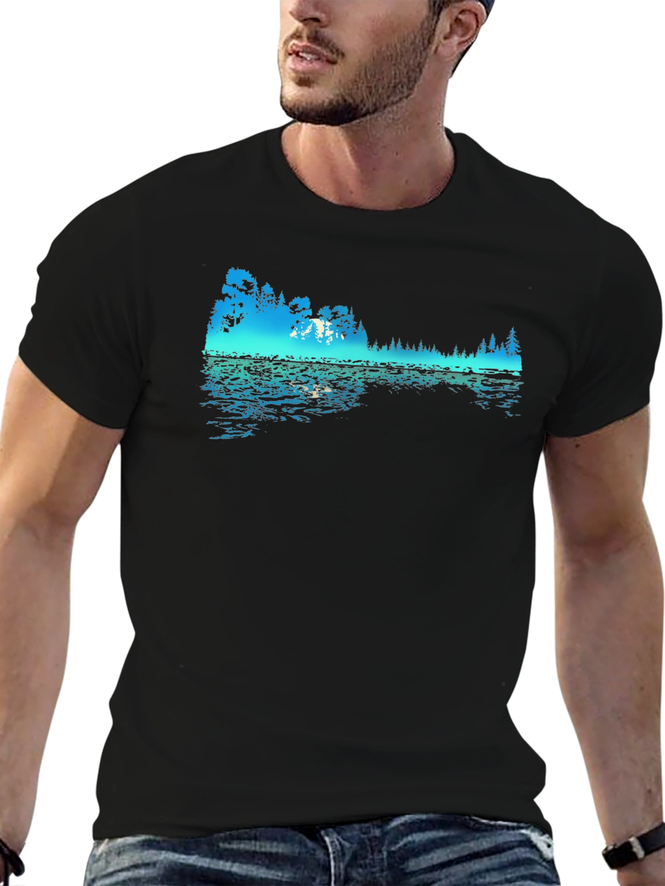 Black Nature Reflection Graphic Black T-Shirt view 6