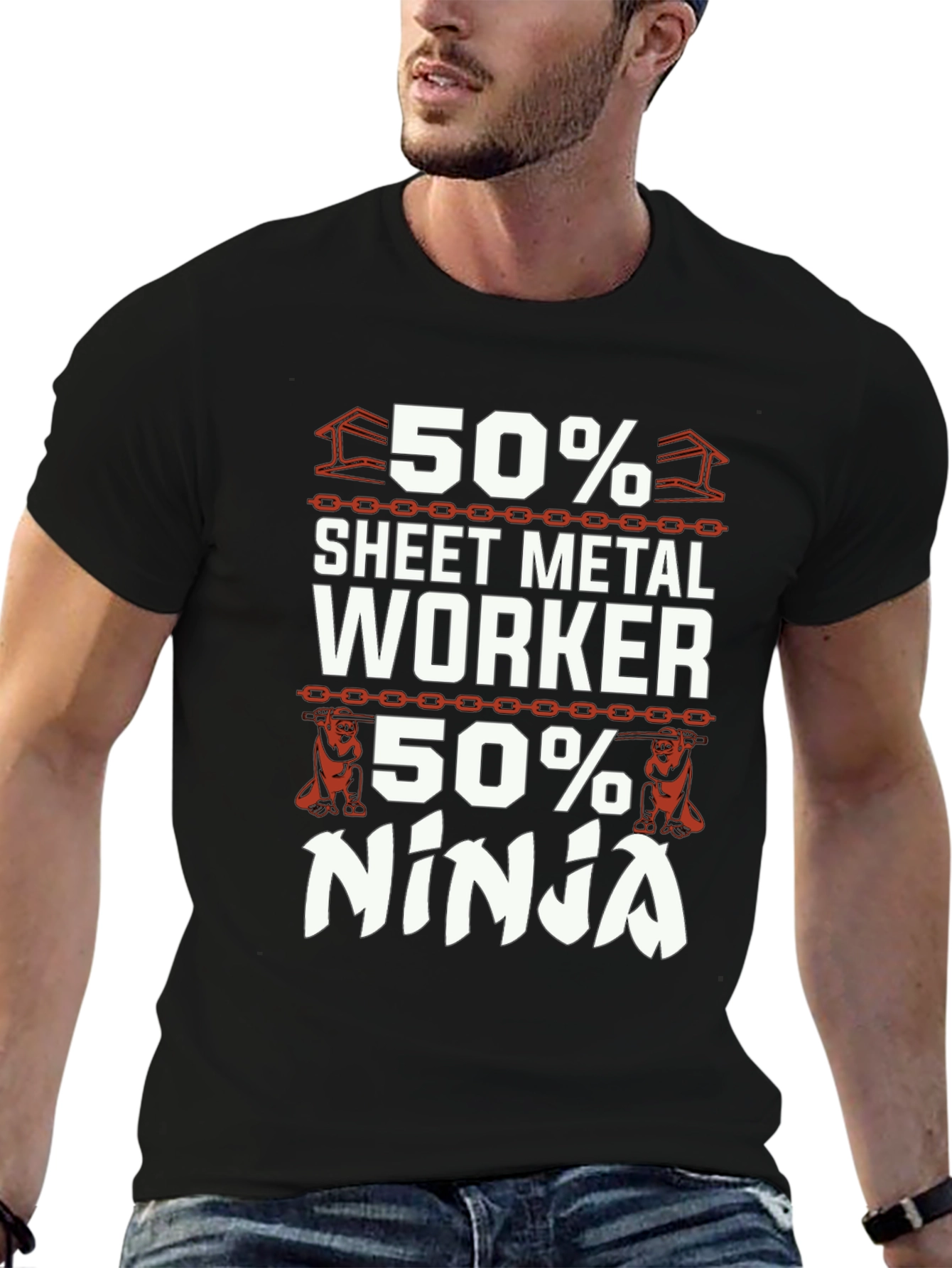 Black Sheet Metal Worker Ninja T-Shirt - Black Cotton Blend view 6