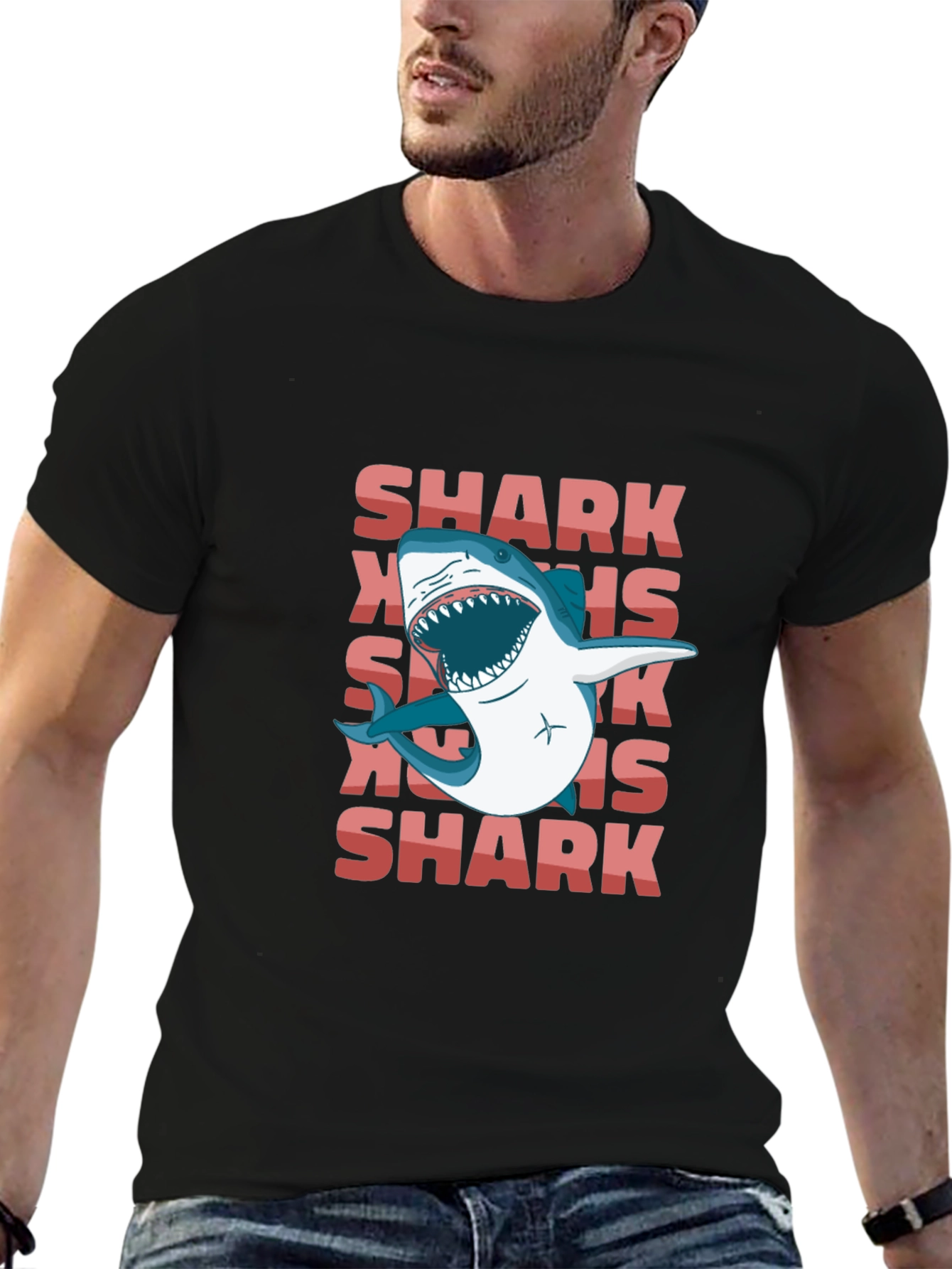 Black Shark Graphic Print Tee - Casual Black T-Shirt view 6