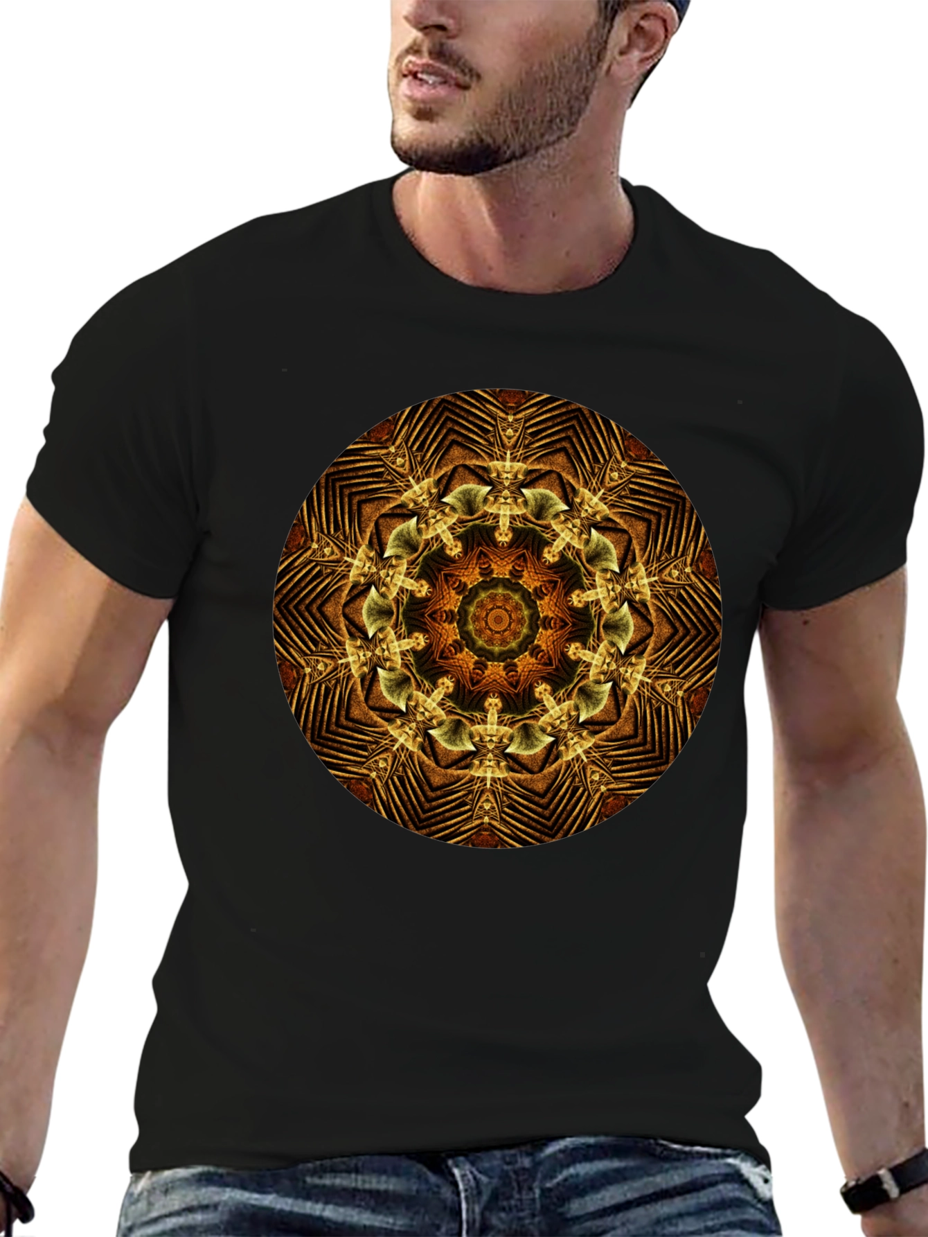Black Geometric Mandala Graphic Tee - Black view 6