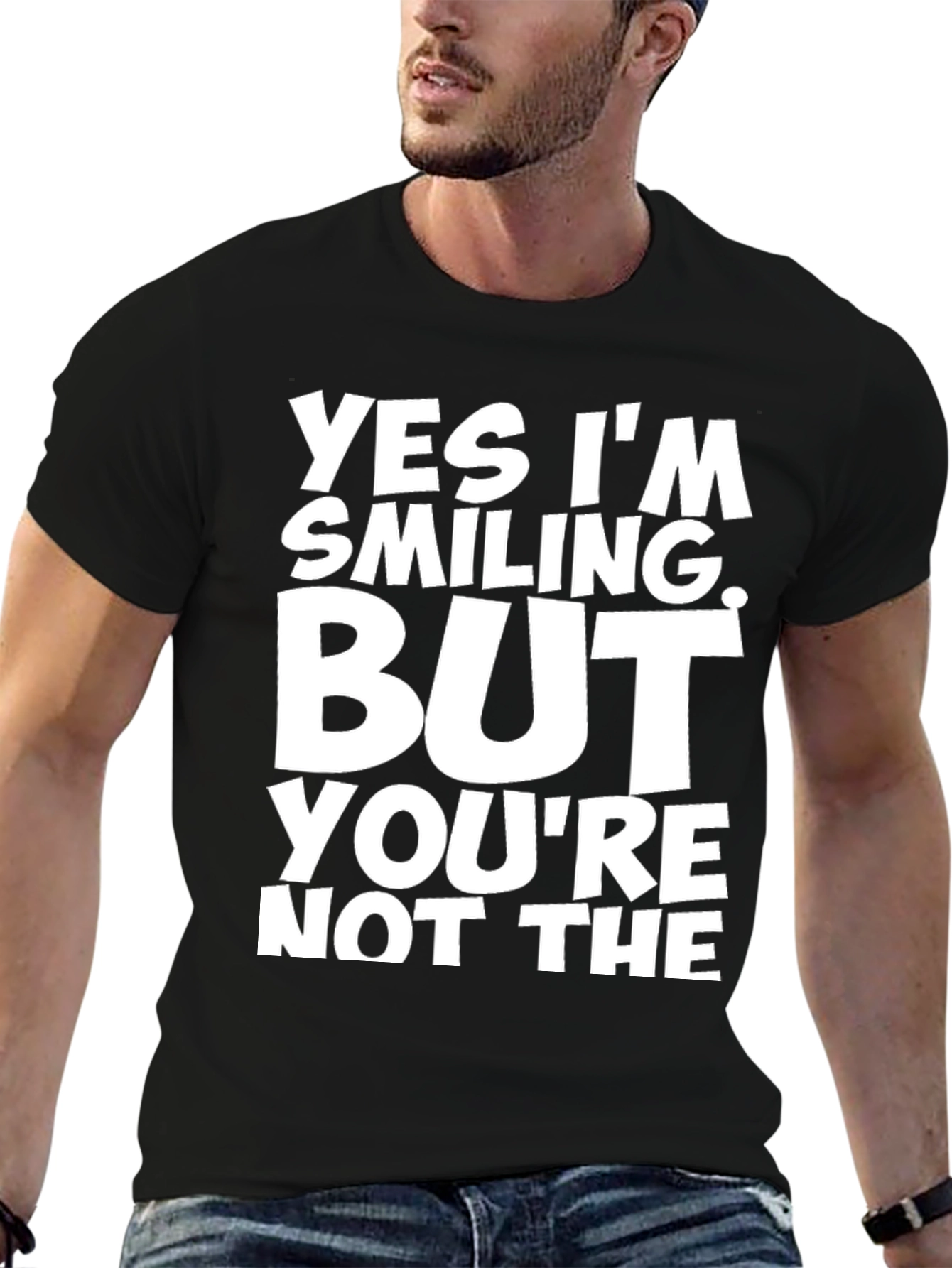 Black Funny Smiling Sarcastic Graphic T-Shirt view 6