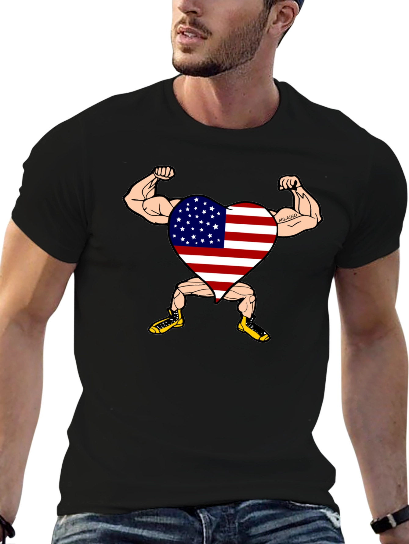 Black Patriotic Muscle Heart Graphic Tee view 6