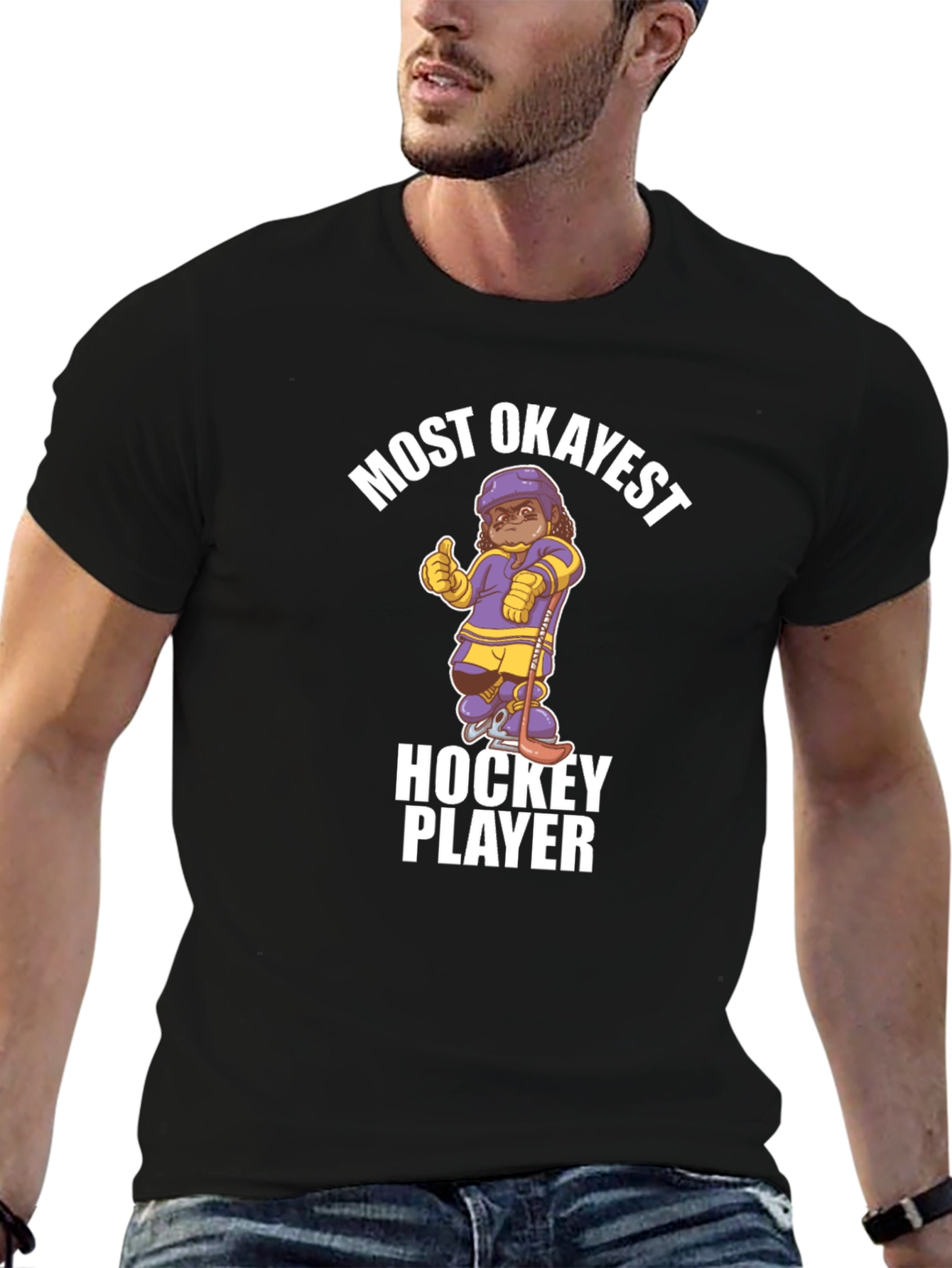 Black Most Okayest Hockey Player T-Shirt view 6