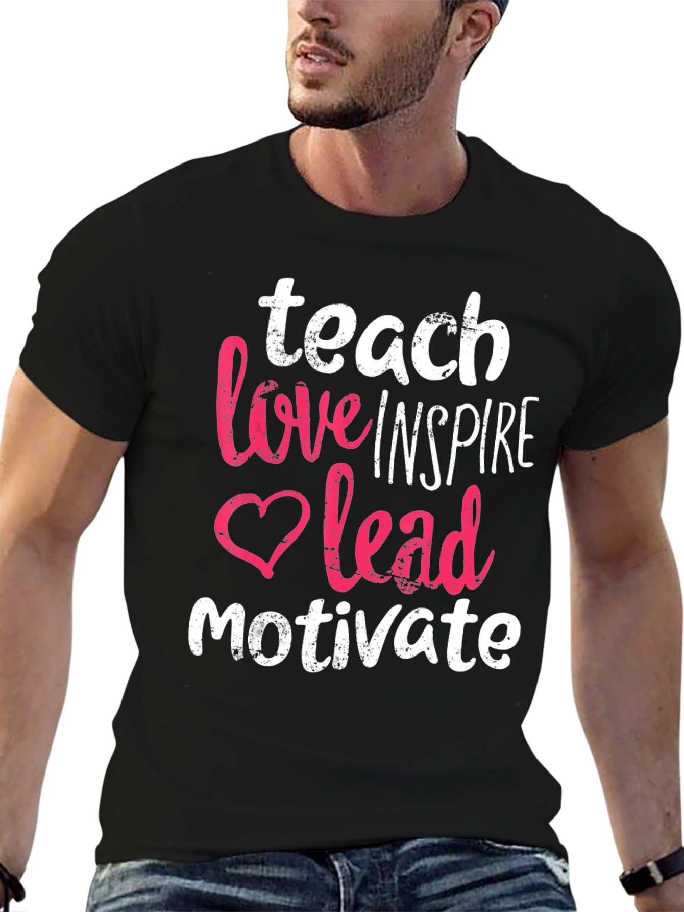 Black Teach Love Inspire Lead Motivate T-Shirt view 6