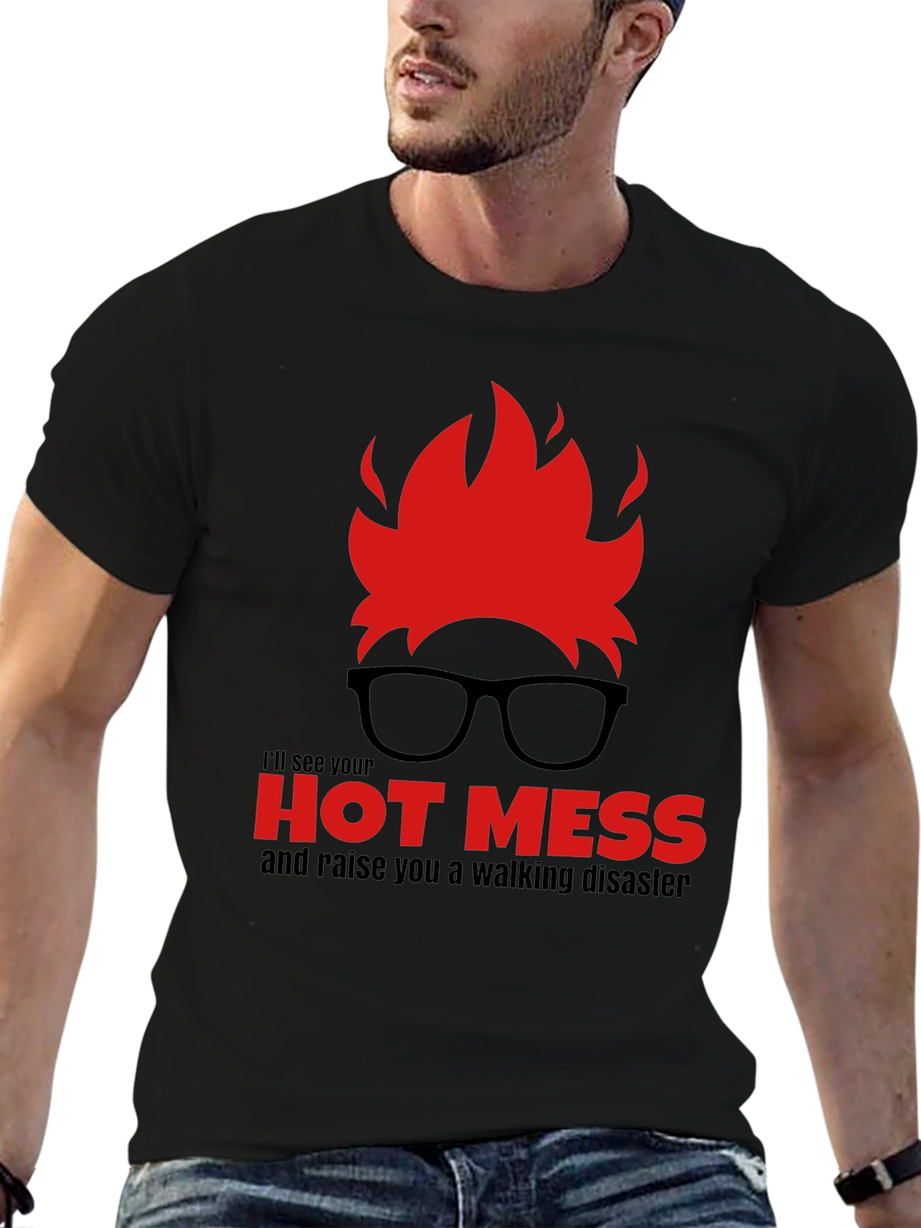 Black Hot Mess Walking Disaster T-Shirt - Novelty Graphic Tee view 6