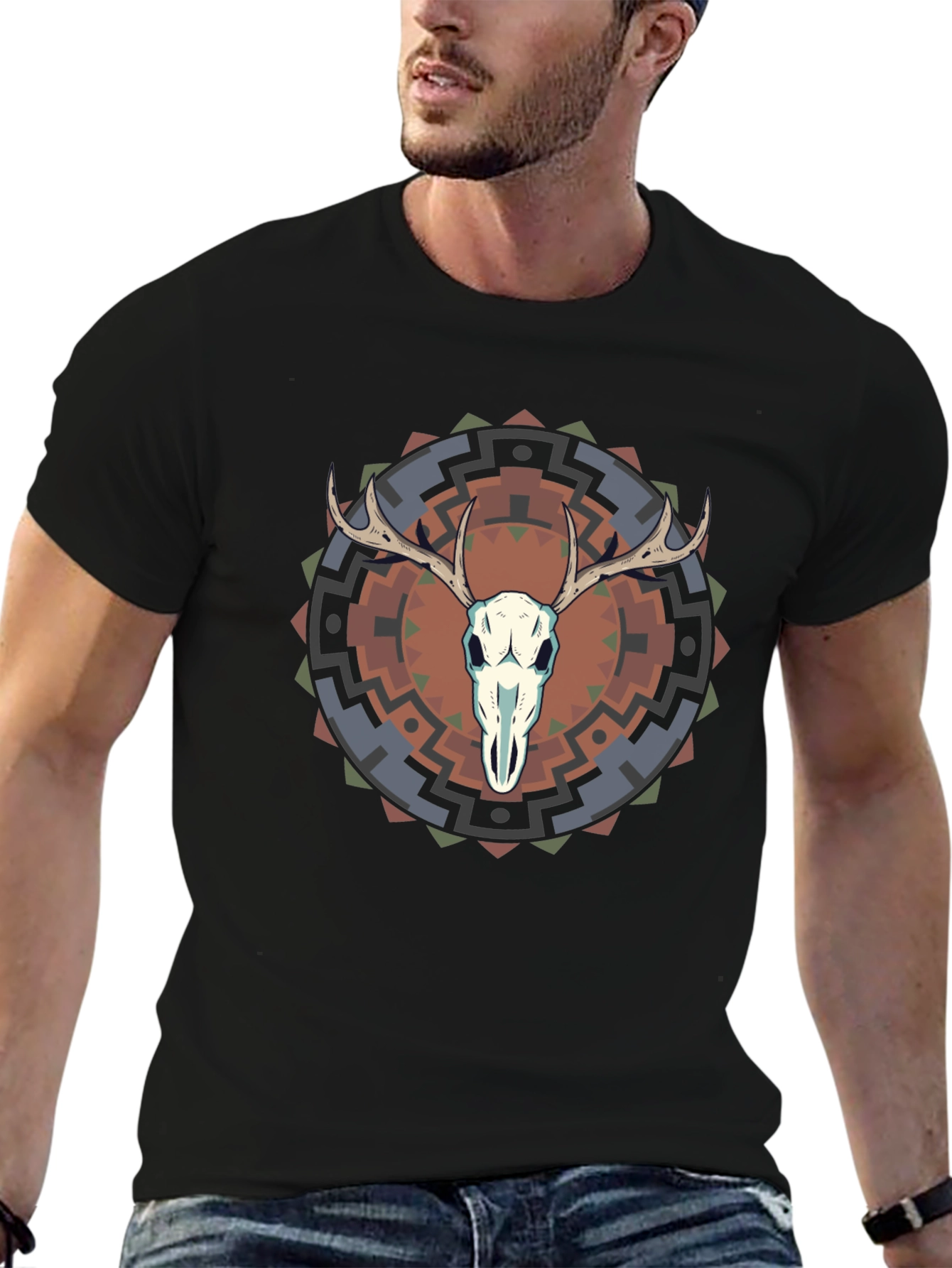 Black Skull Antler Graphic Tee - Trendy Design view 6
