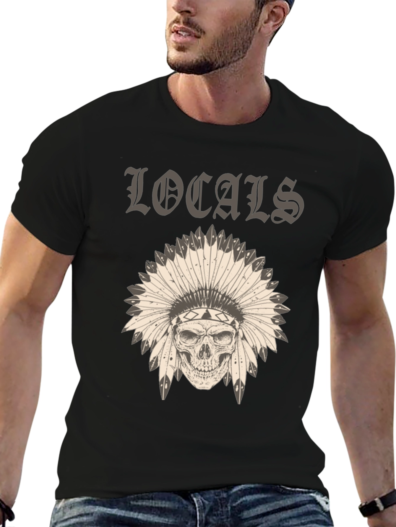 Black Locals Headdress Skull Graphic Tee - Unique Design view 6