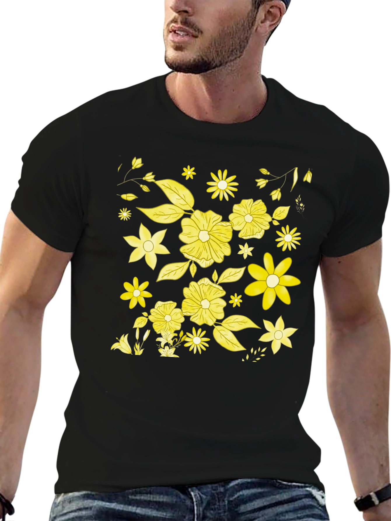 Floral Print Black T-Shirt - 6
