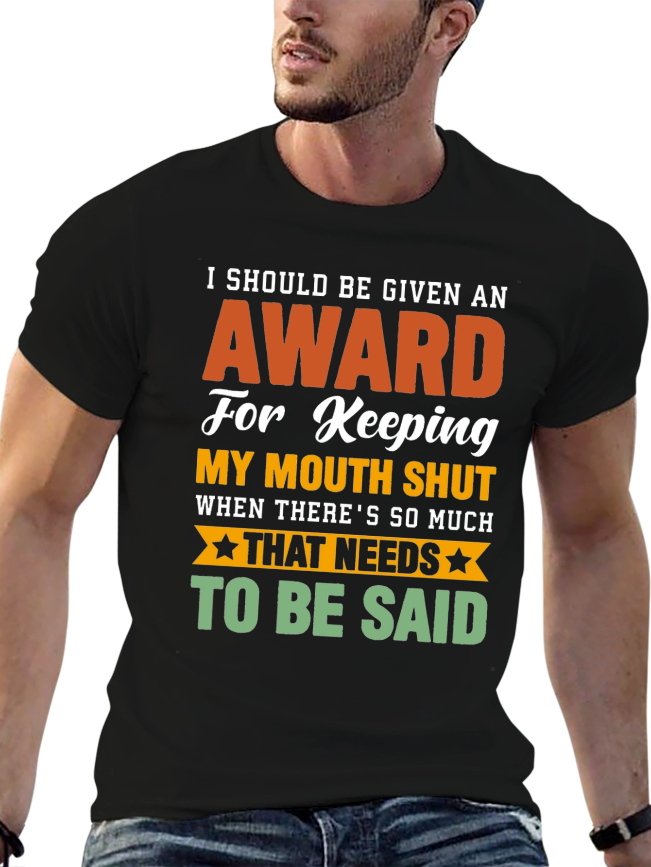 Funny Award Keeping Mouth Shut Graphic T-Shirt - 6