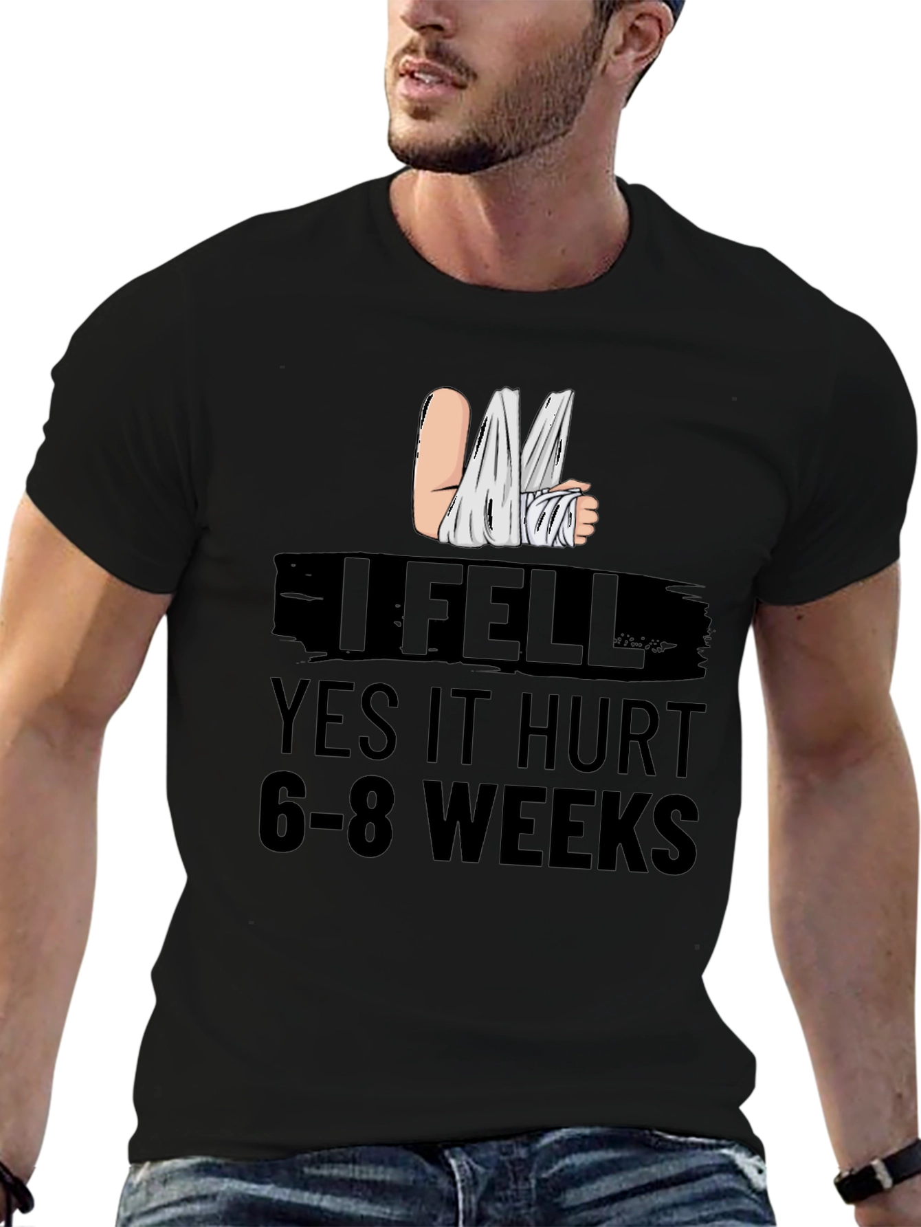 Black I Fell Graphic Tee - Funny Injury Recovery Shirt view 6