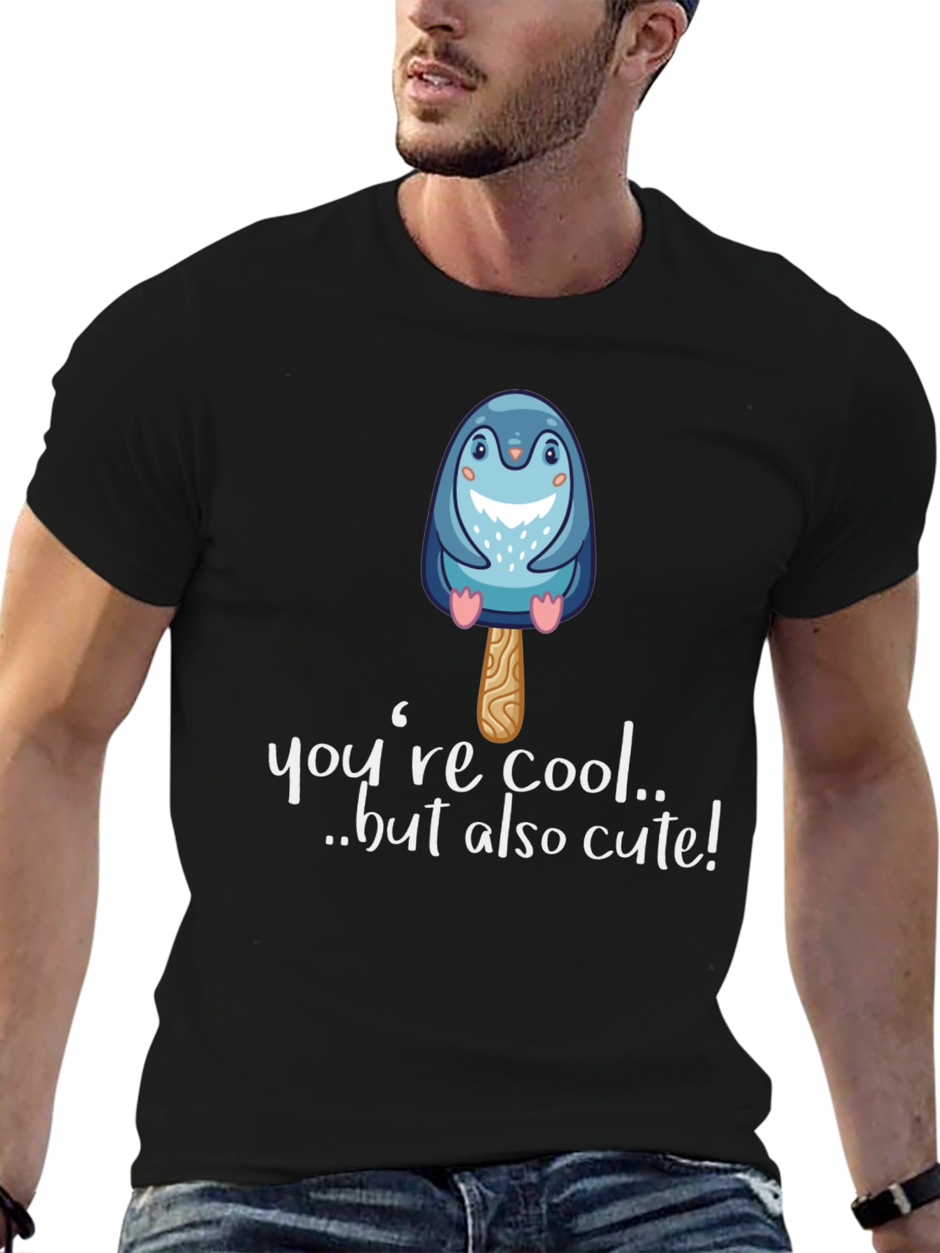 Black Cute Penguin Popsicle Graphic Black T-Shirt view 6