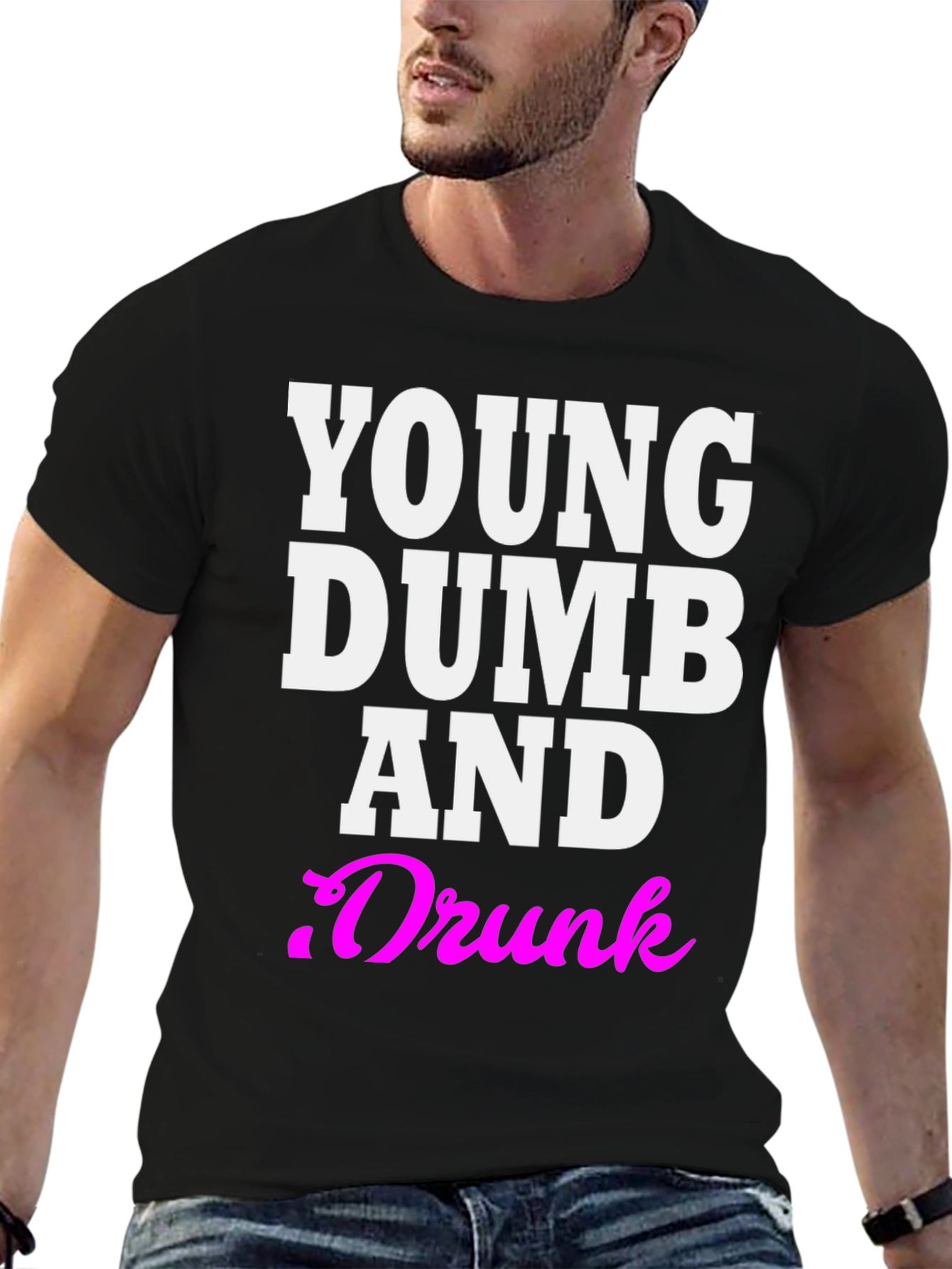 Black Young Dumb And Drunk Graphic Tee view 6