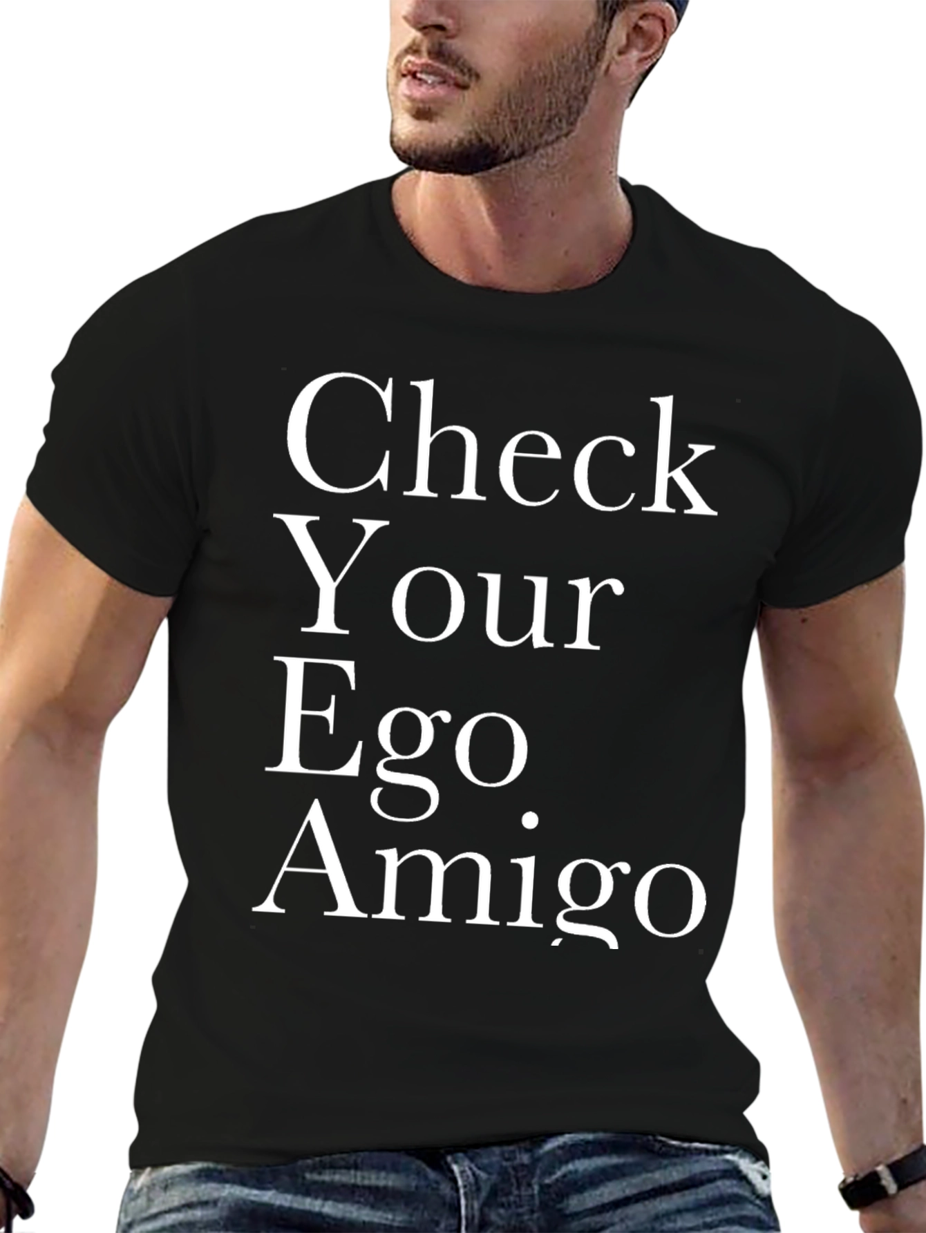 Black Check Your Ego Amigo - Novelty T-Shirt view 6