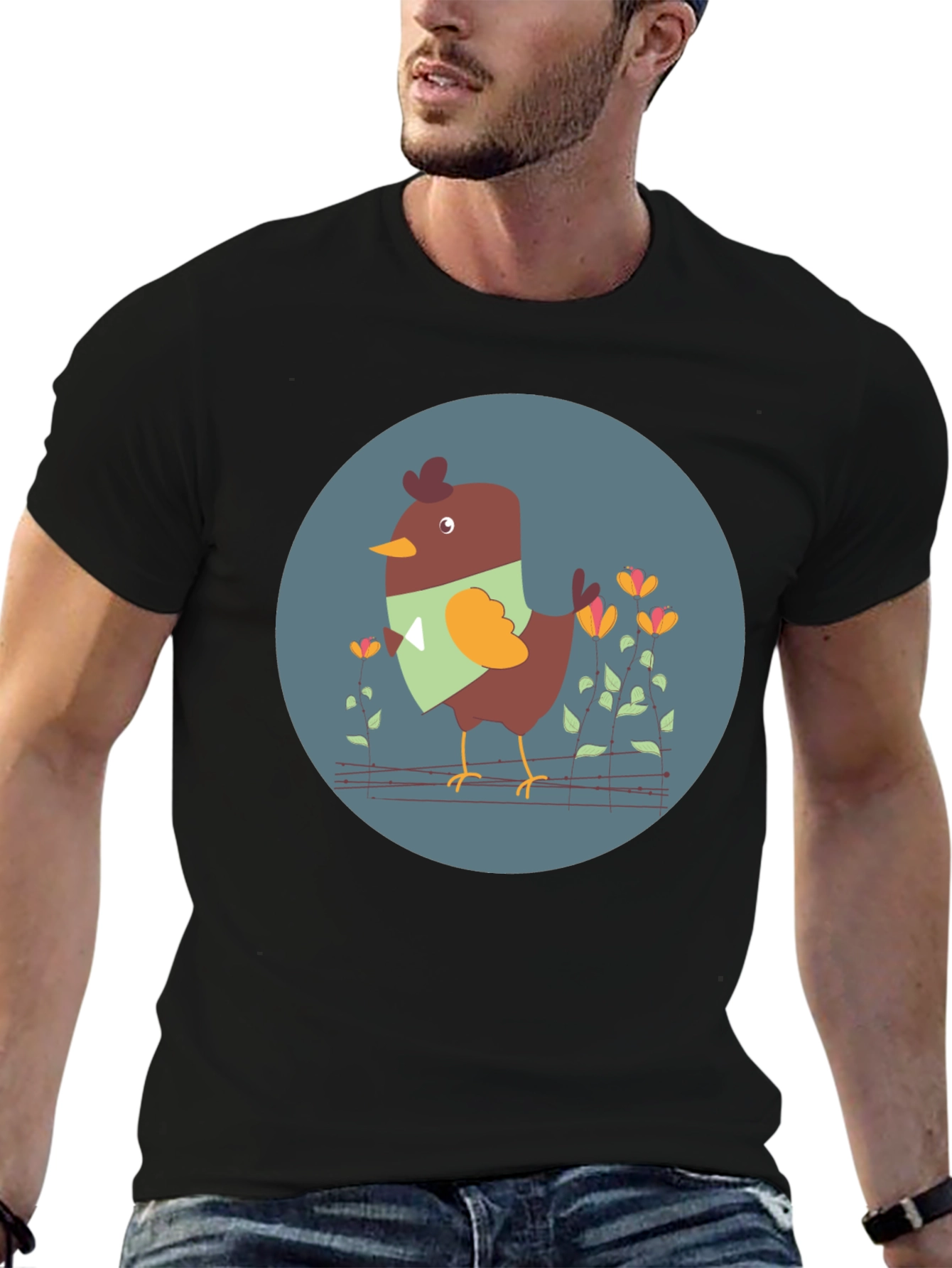 Black Cute Bird Graphic Tee - Unisex Black T-Shirt view 6