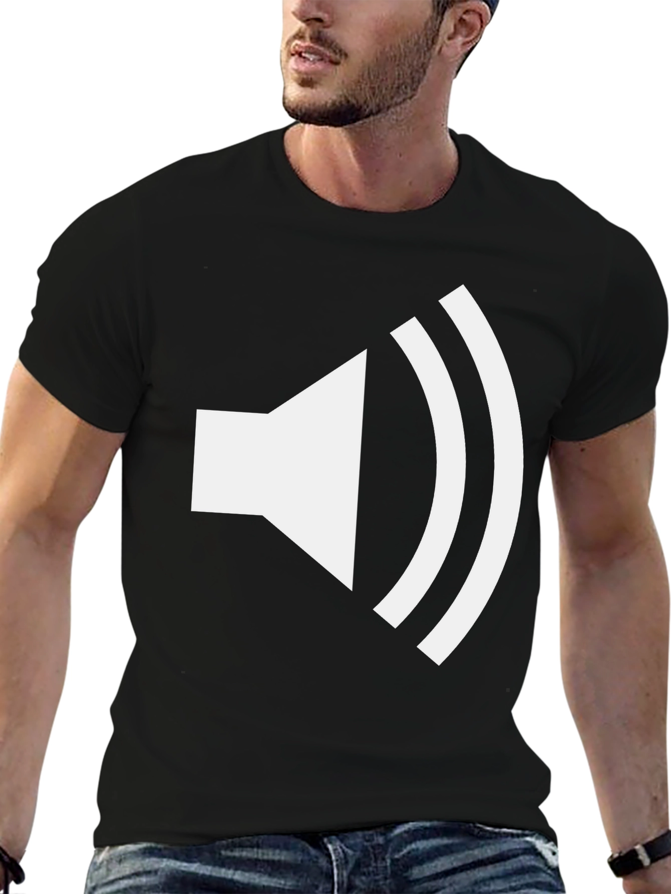 Black Loudspeaker Graphic Tee - Black Cotton T-Shirt view 6