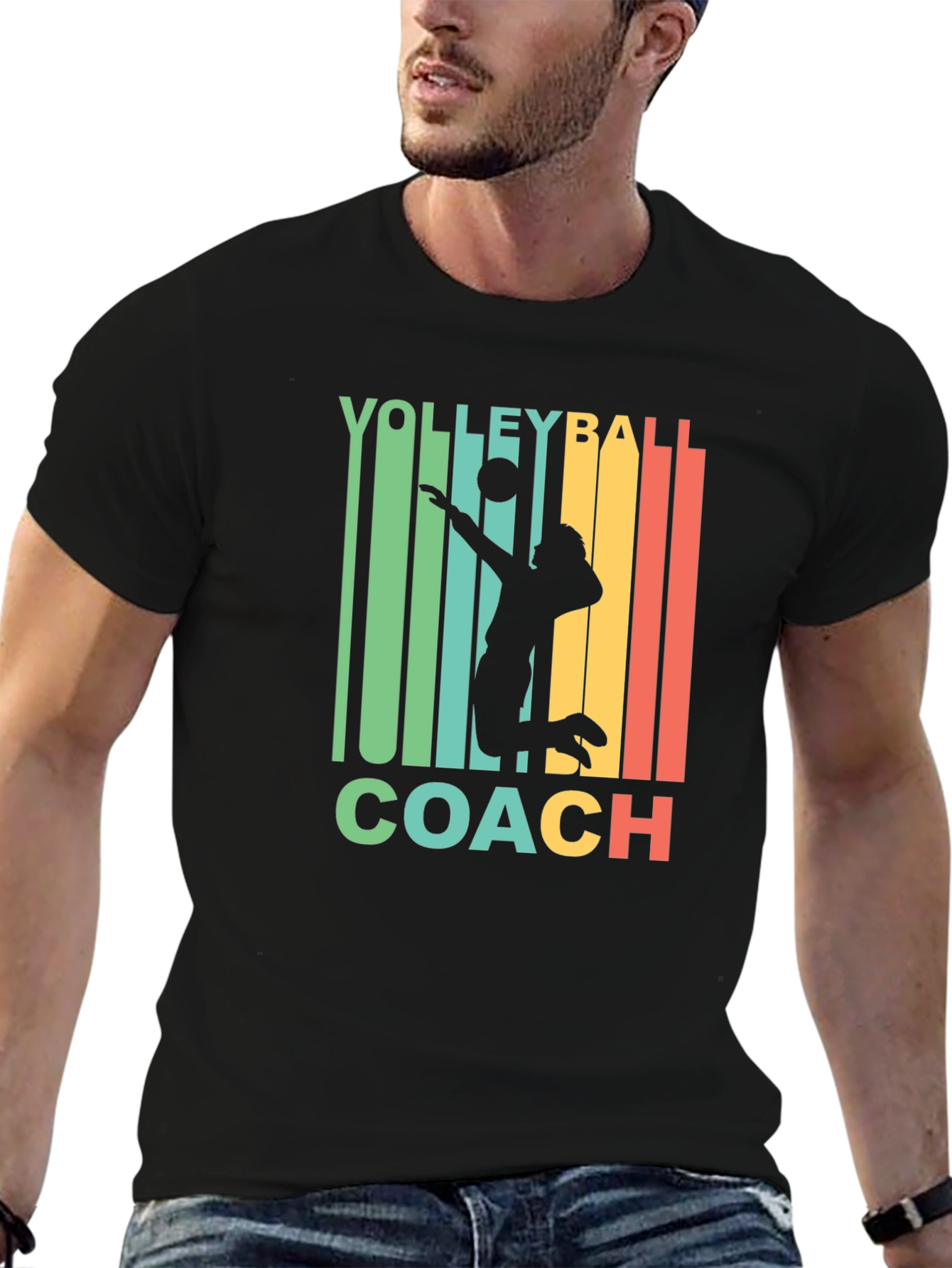 Black Volleyball Coach Retro T-Shirt  view 6