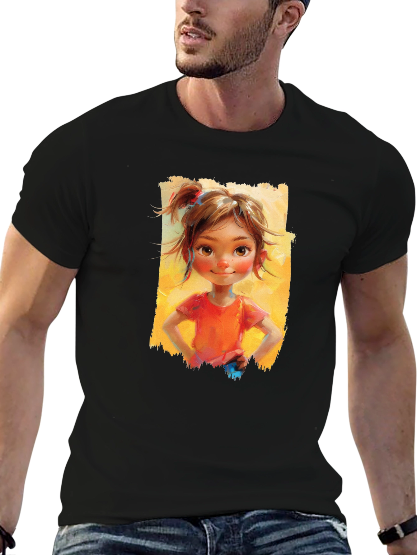 Black Girl Portrait Graphic Tee - Black Cotton Casual Top view 6