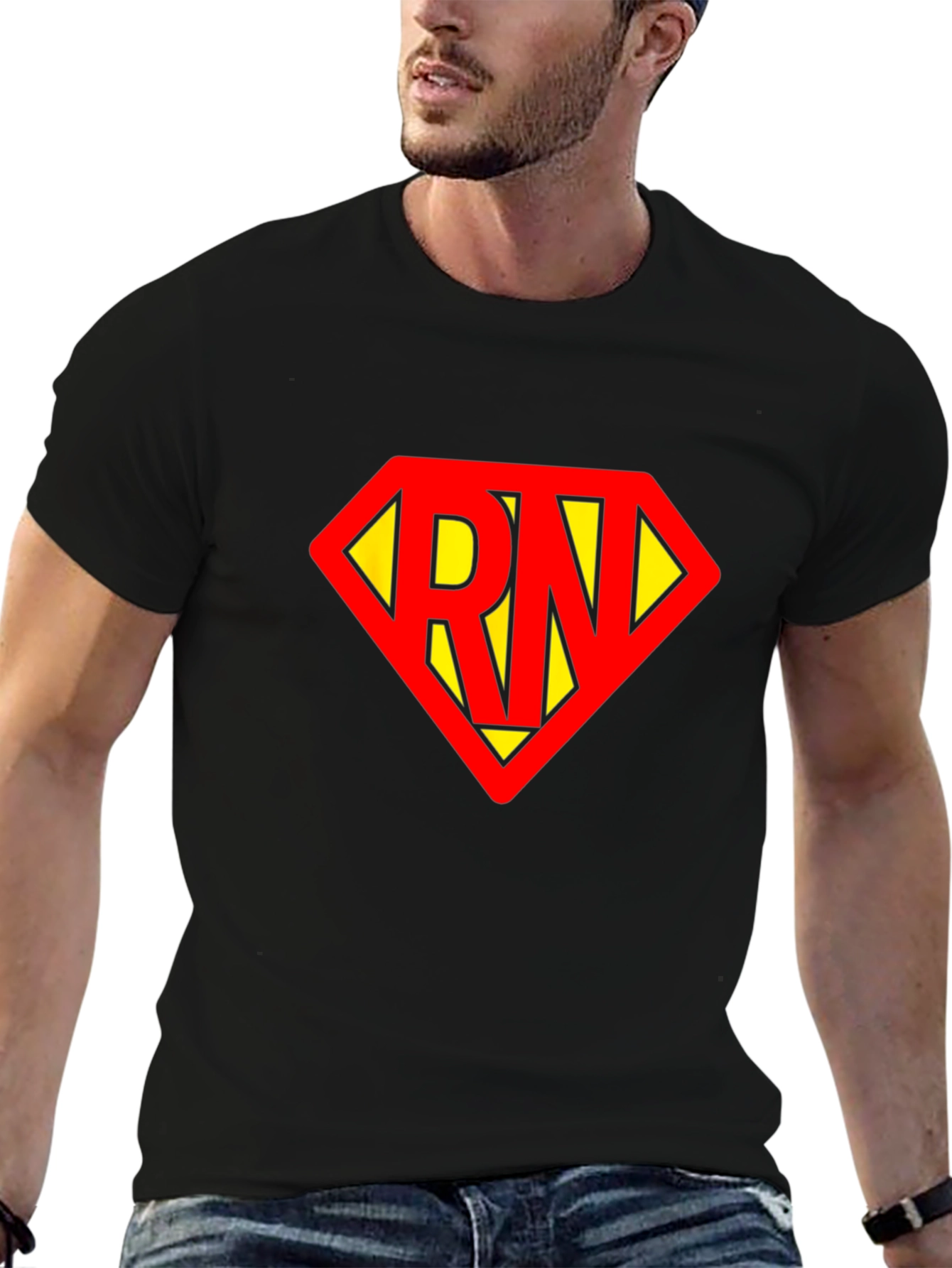 Black RN Superhero T-Shirt - Black Cotton Tee view 6