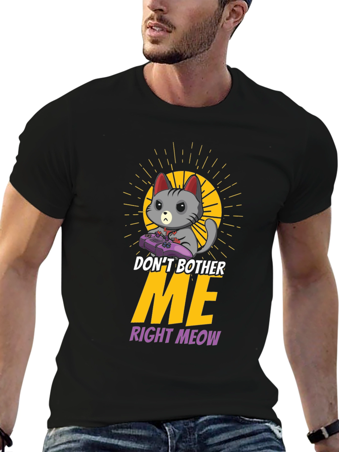Black Don't Bother Me Gaming Cat T-Shirt view 6