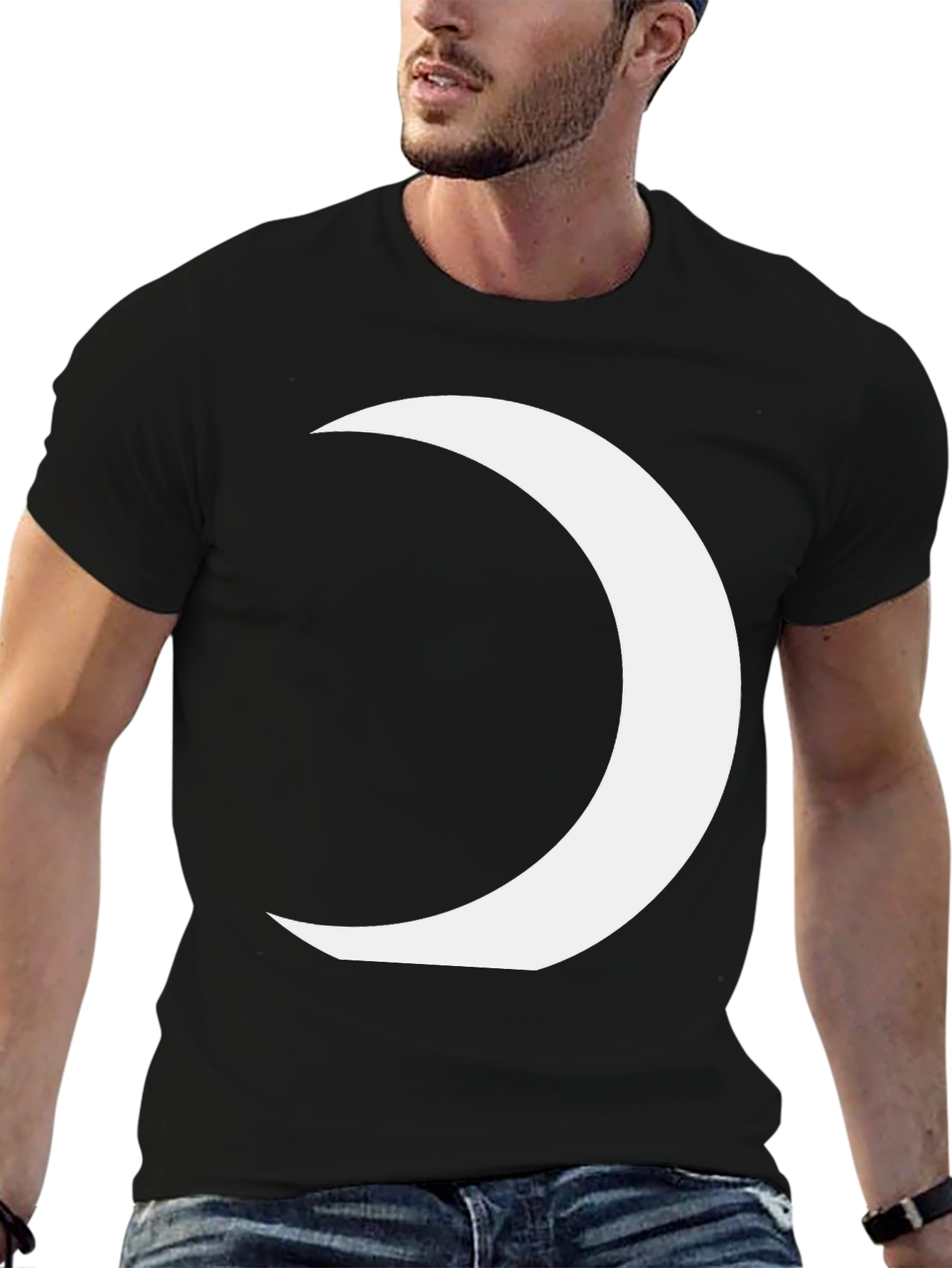 Black Crescent Moon Graphic Tee - Modern Black T-Shirt view 6