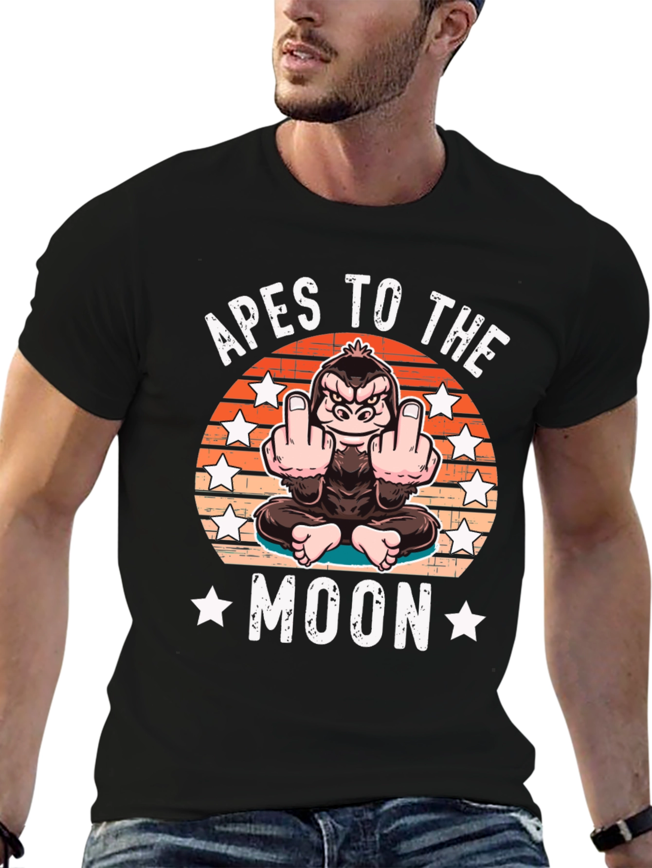 Black Apes to the Moon Funny Graphic T-Shirt view 6