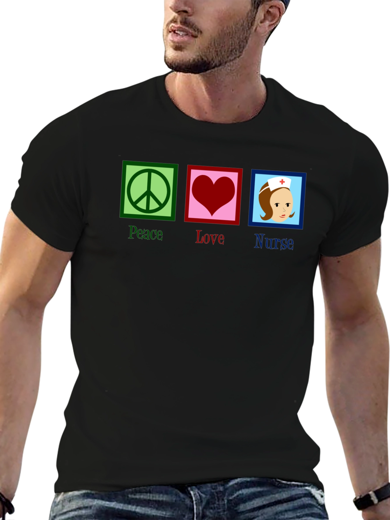 Black Peace Love Nurse T-Shirt - Black Cotton Tee view 6