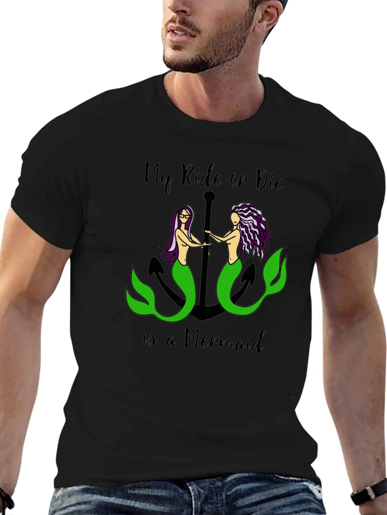 Black Ride or Die Mermaid Graphic Tee view 6