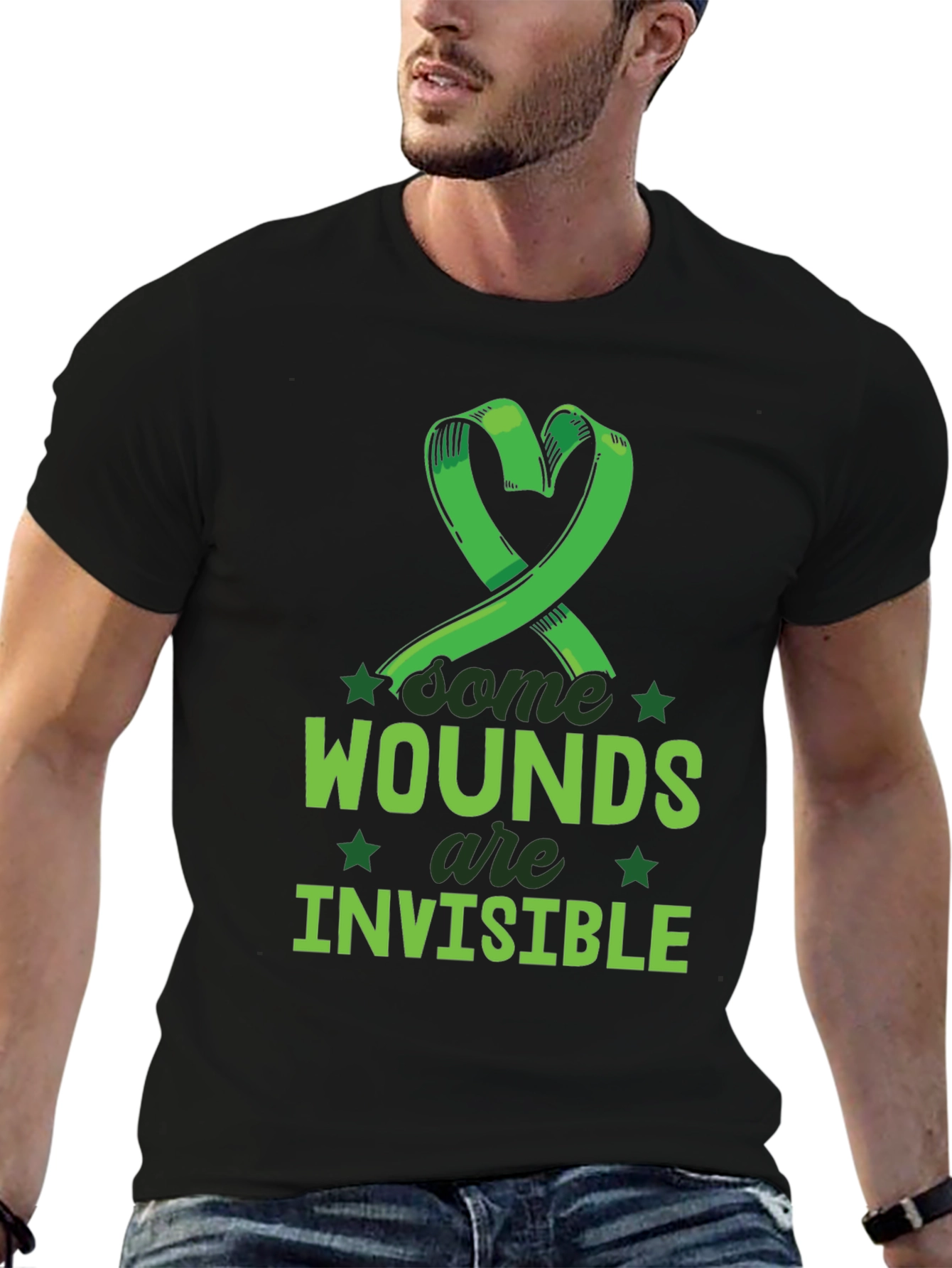 Black Invisible Wounds Awareness Tee view 6