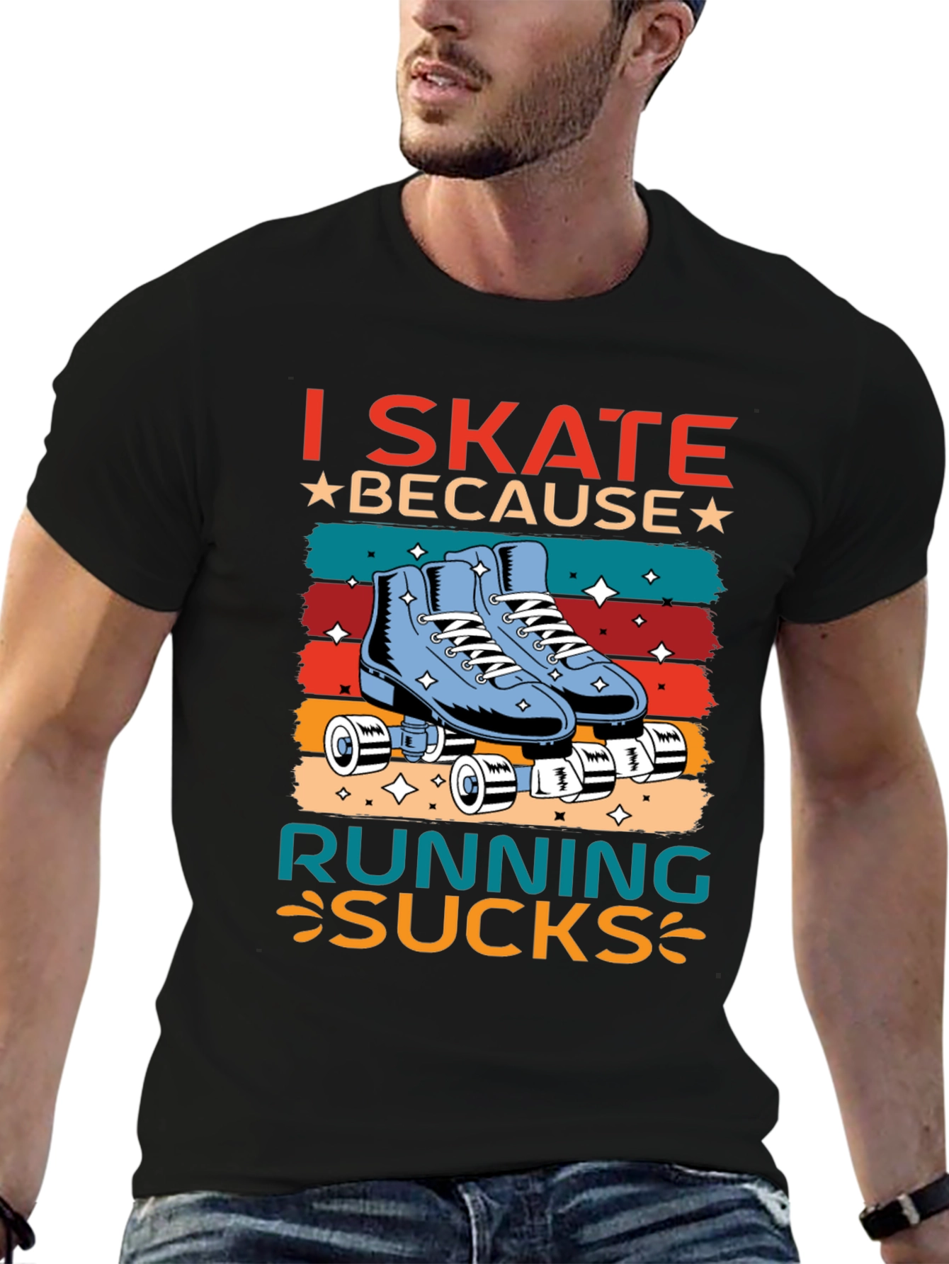Black I Skate Because Running Sucks T-Shirt view 6