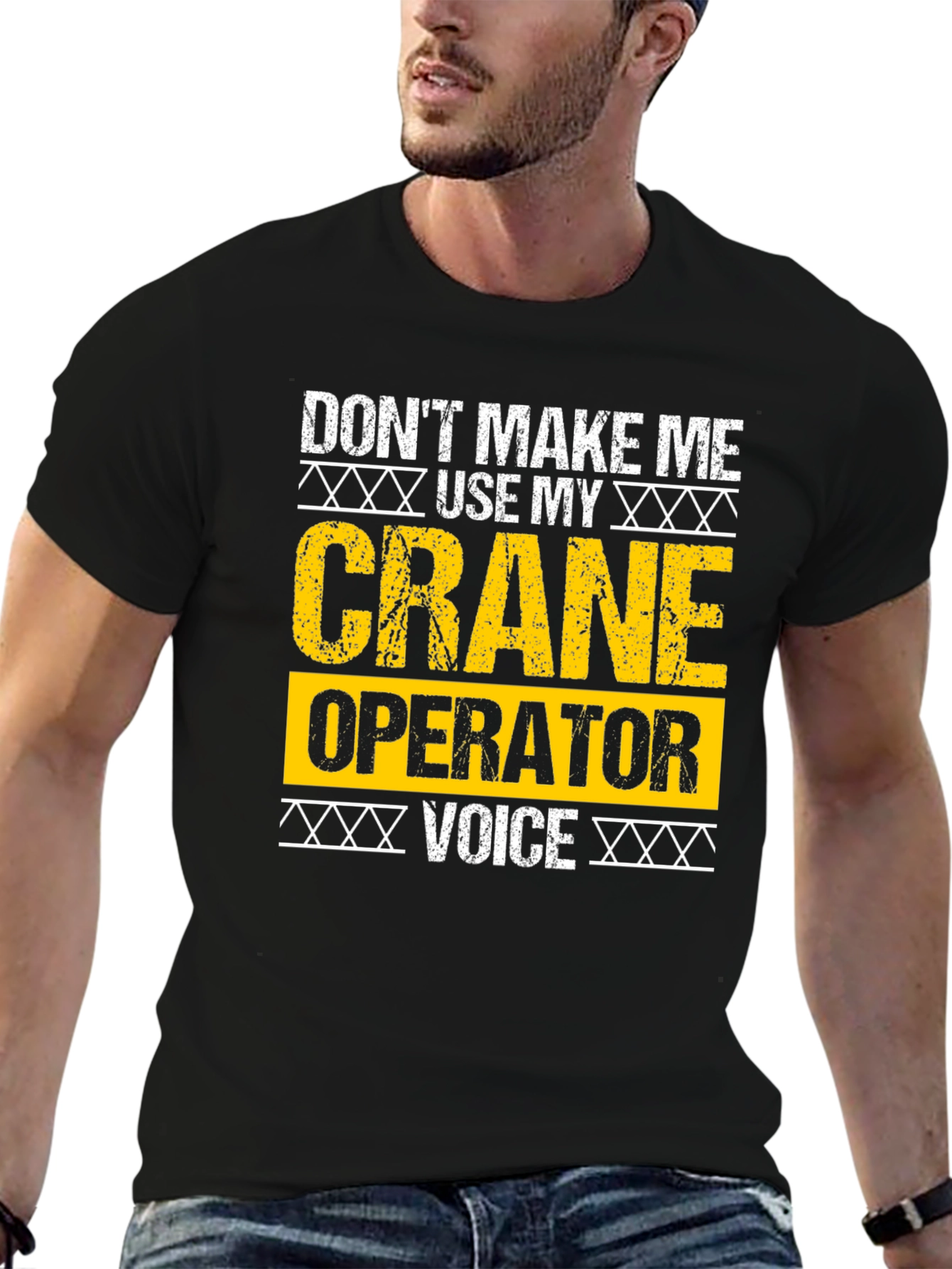 Black Crane Operator T-Shirt - Funny Voice Warning view 6