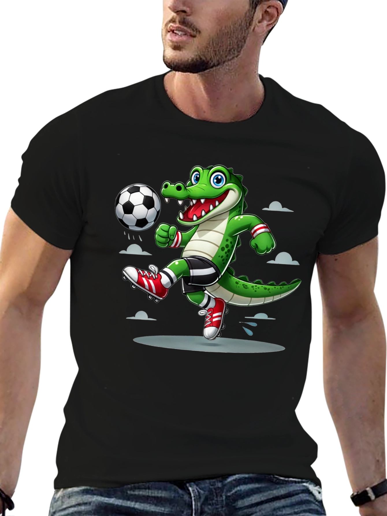 Black Alligator Soccer T-Shirt - Cool Sports Graphic Tee view 6