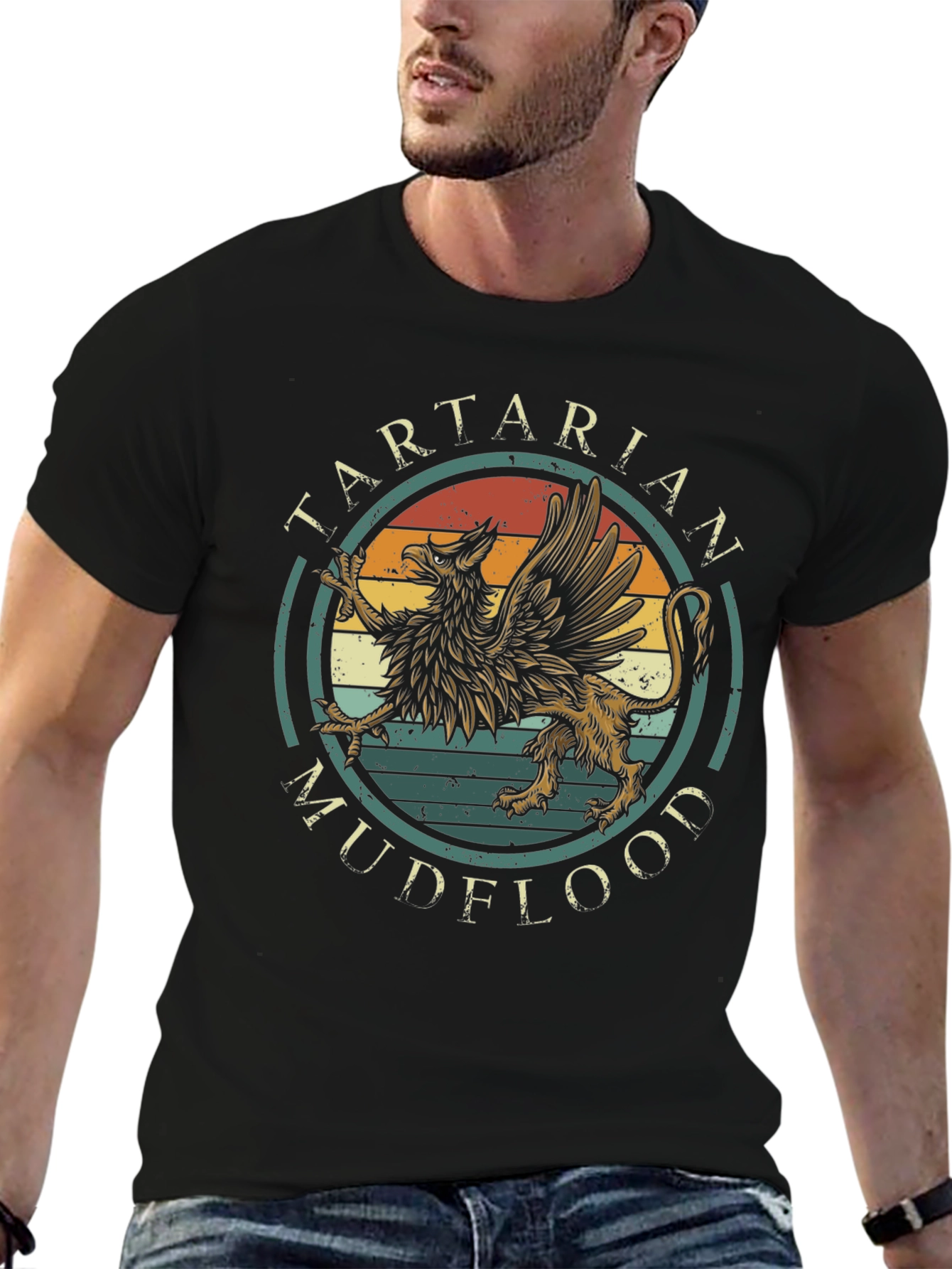 Black Tartarian Mudflood Griffin Graphic Tee - Vintage Style view 6