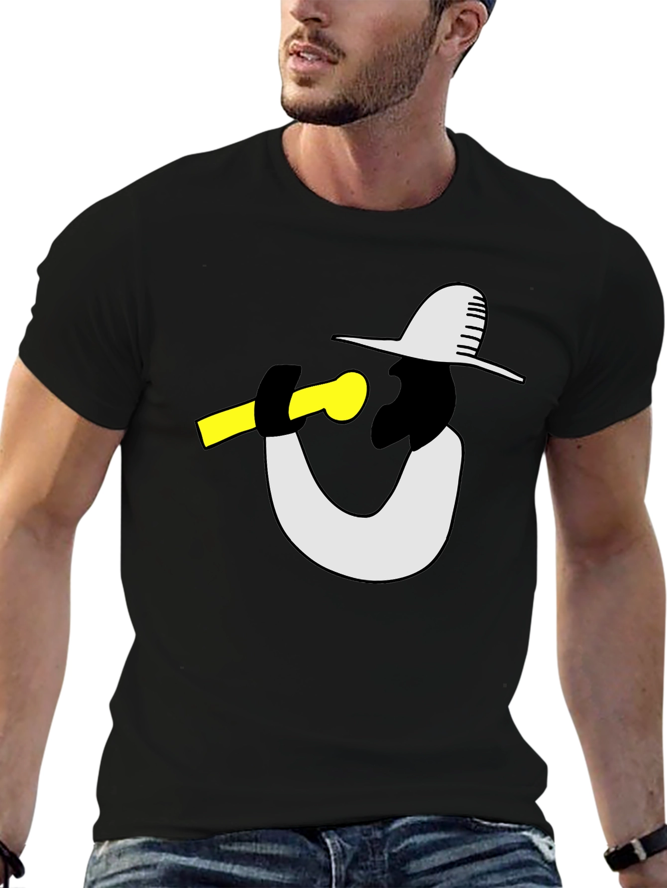 Black Cool Graphic Tee - Musician with Hat view 6