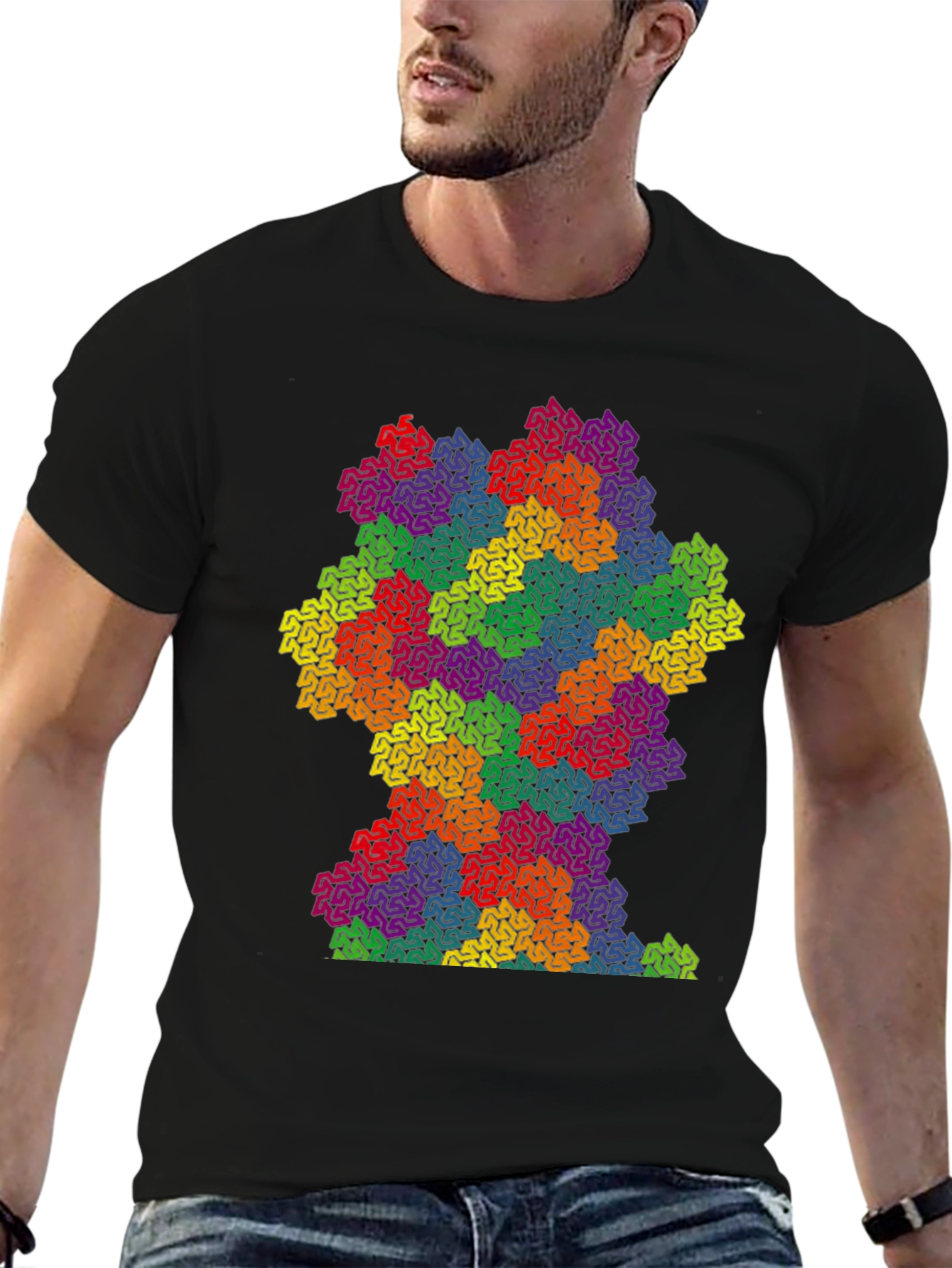 Black Colorful Fractal Pattern Graphic T-Shirt view 6