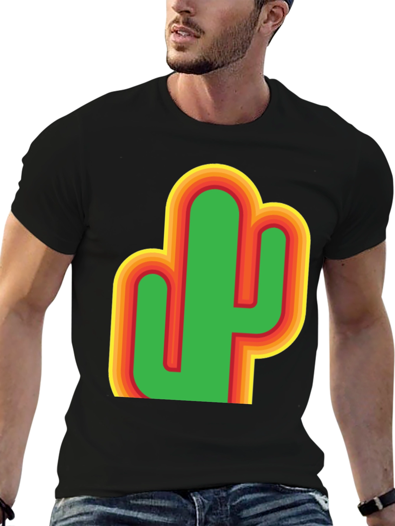 Black Retro Cactus Graphic T-Shirt view 6