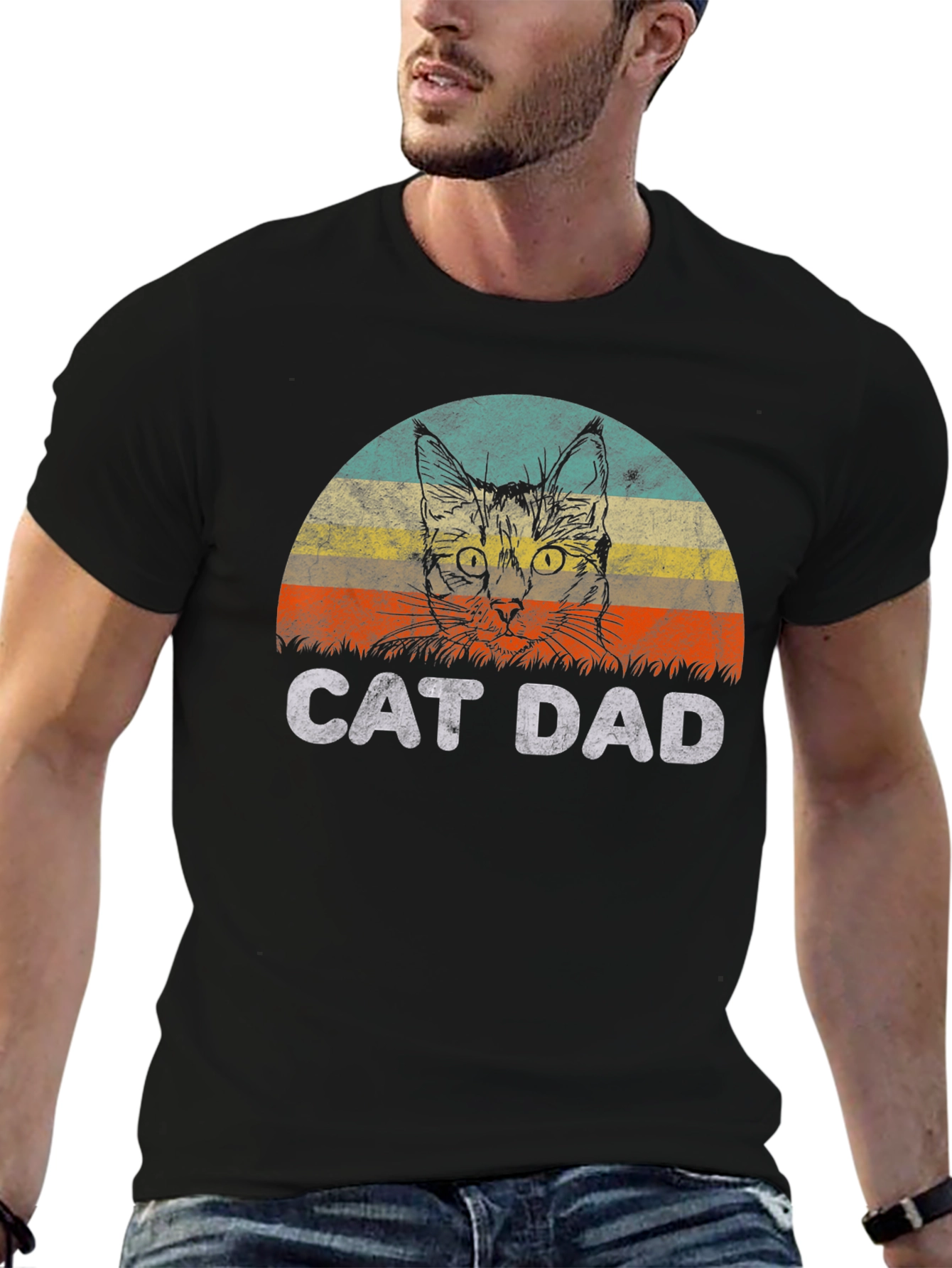 Black Cat Dad Graphic T-Shirt - Vintage Style view 6