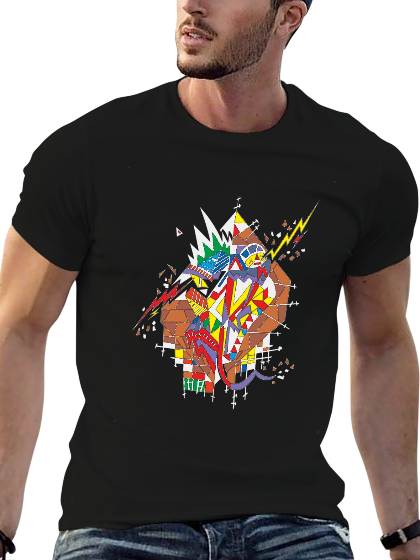 Black Abstract Graphic Print Black T-Shirt view 6
