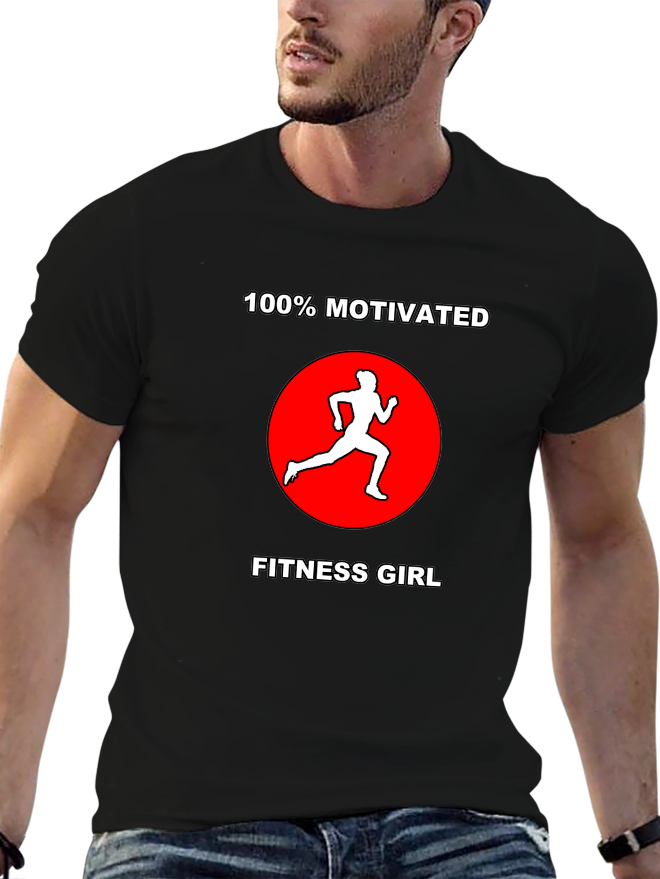 Black Motivated Fitness Girl Black T-Shirt view 6