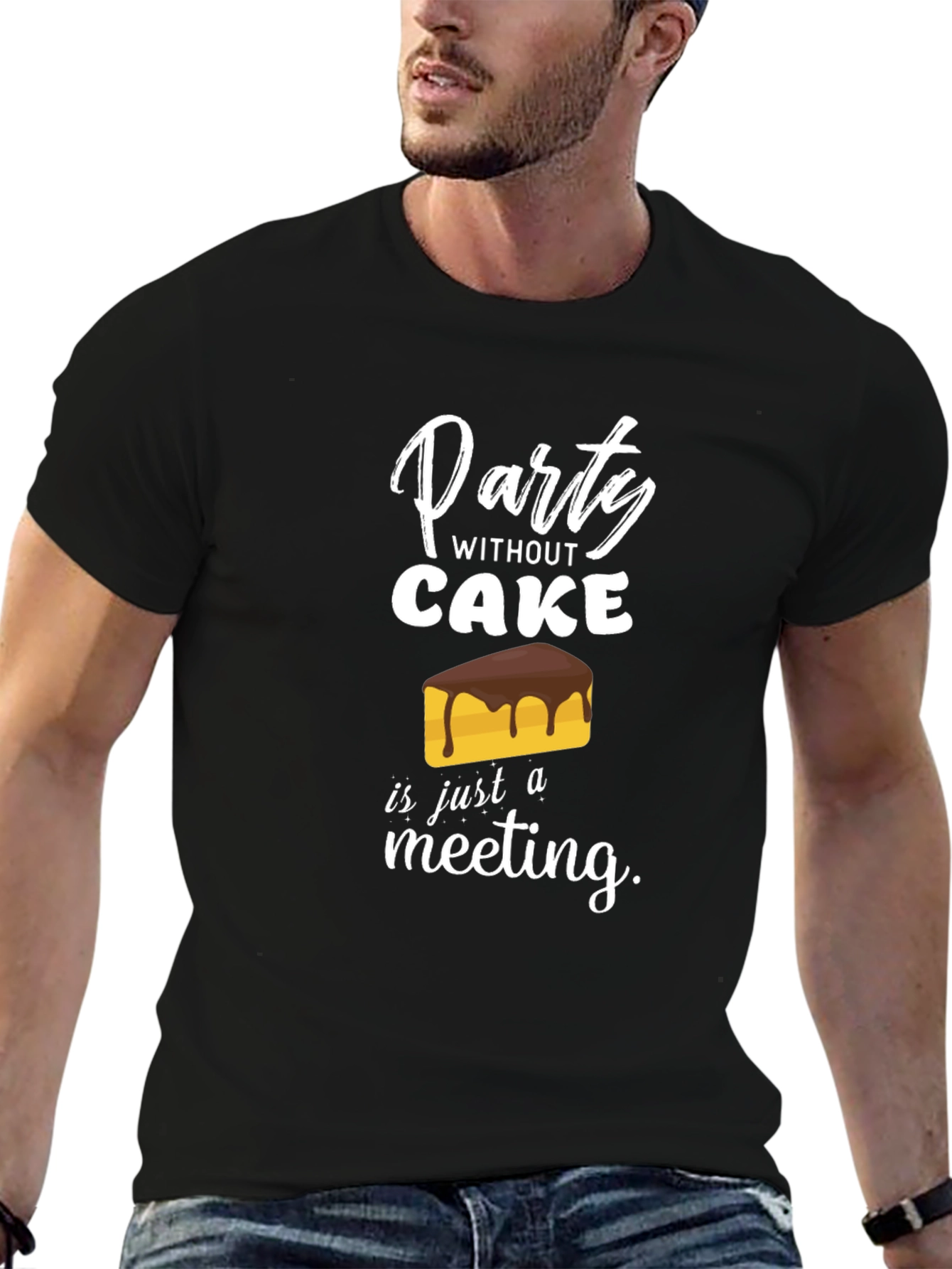 Black Party Without Cake T-Shirt Funny Foodie Tee view 6