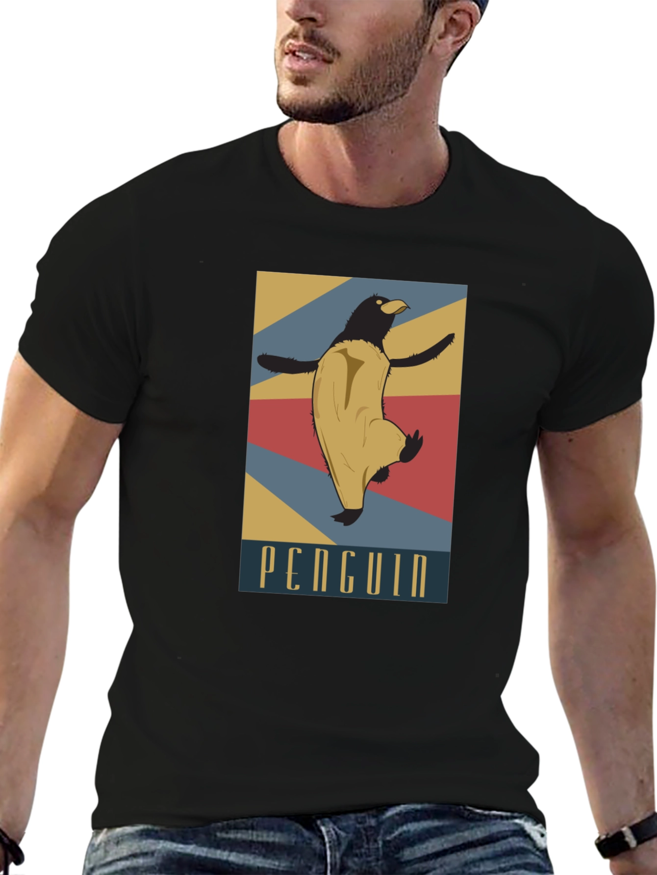 Black Retro Penguin Graphic Tee view 6