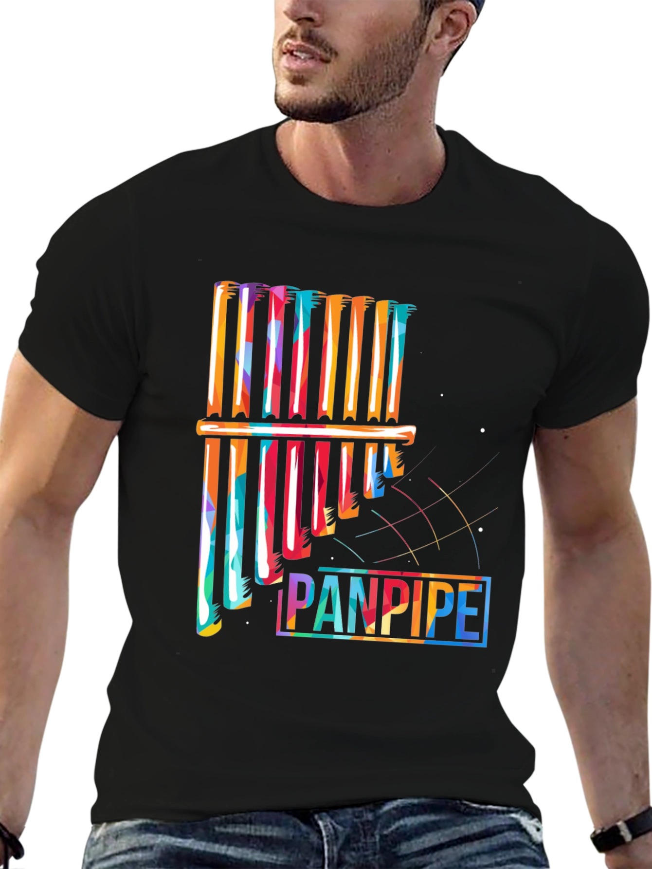 Black Colorful Panpipe Graphic Tee - Musical Instrument Shirt view 6