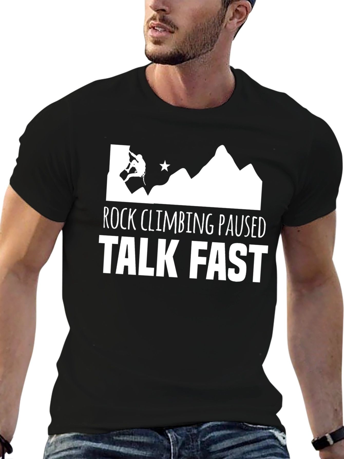 Black Rock Climbing Paused Talk Fast Black Graphic Tee view 6