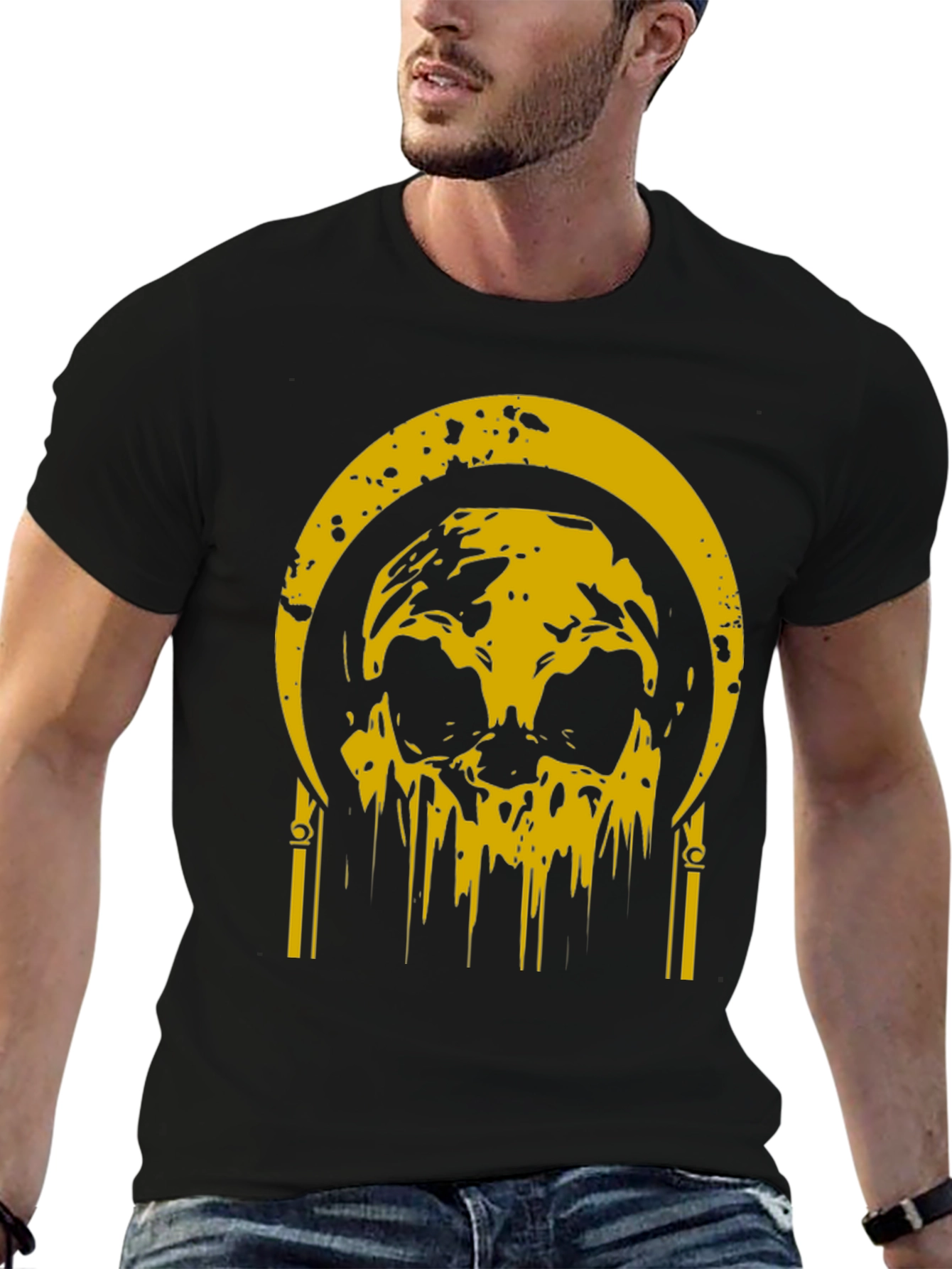 Black Black T-Shirt with Golden Skull Graphic view 6