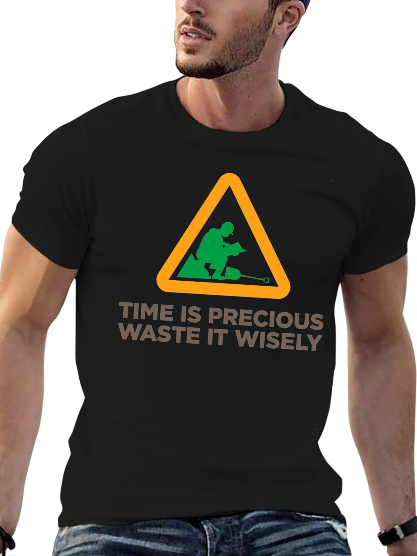 Black Time Is Precious Graphic Tee - Waste It Wisely T-Shirt view 6