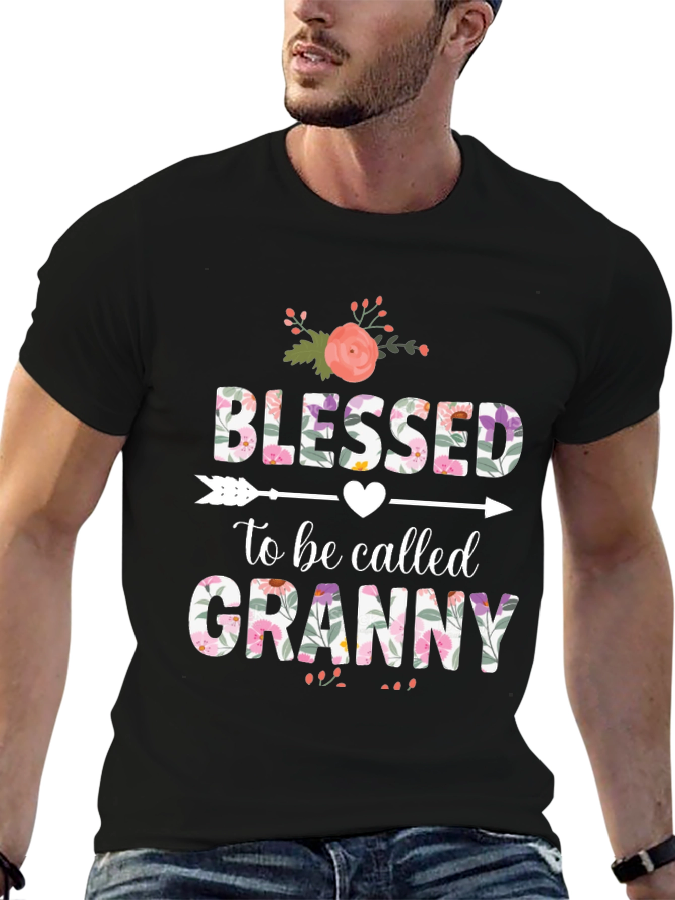 Black Blessed to be Called Granny T-Shirt Floral Design view 6